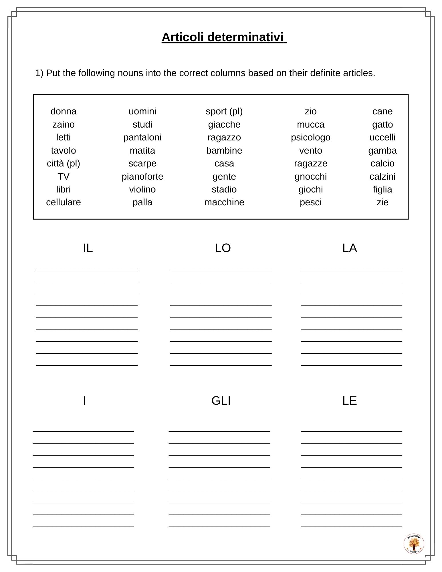 Printable Italian Worksheets