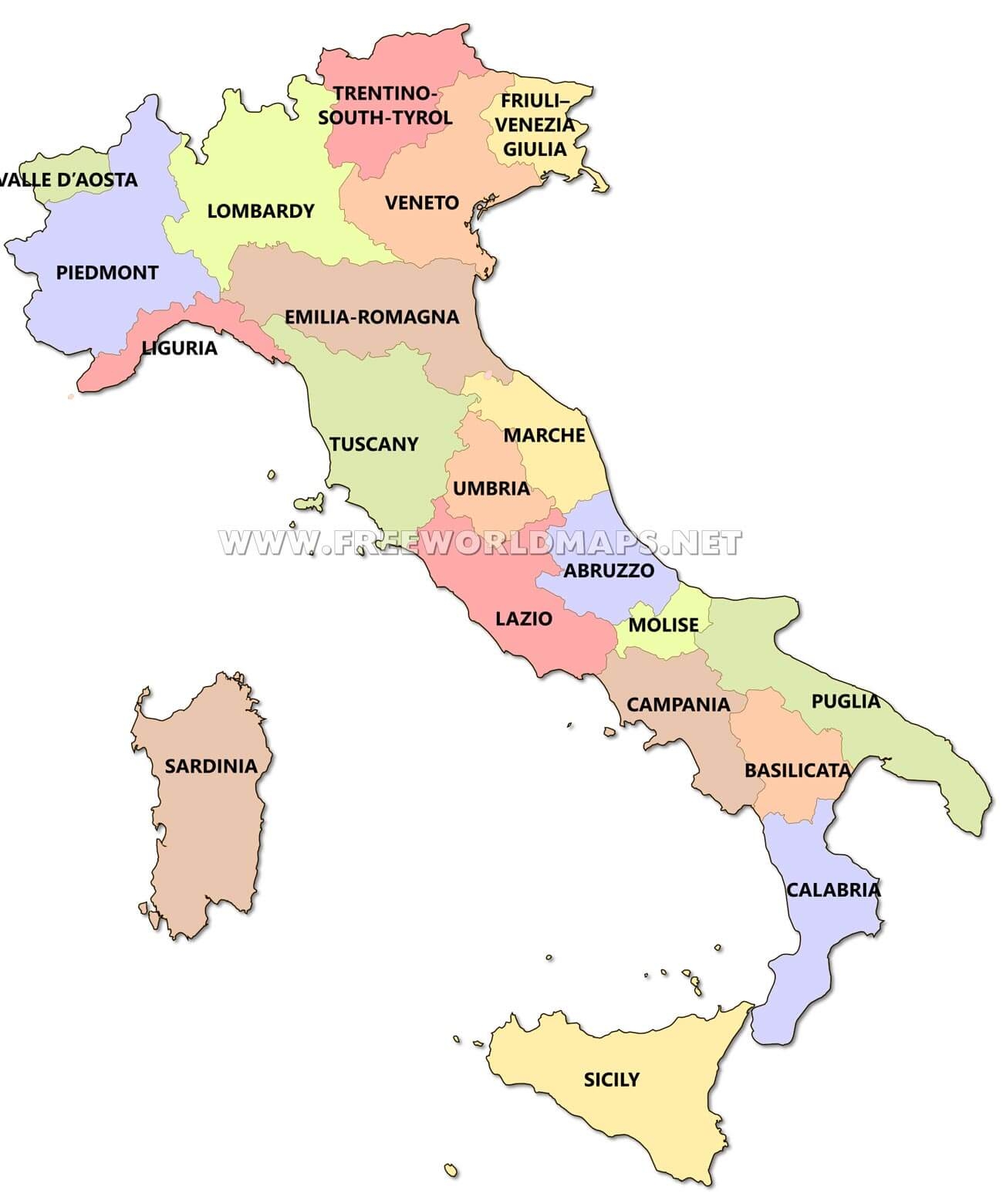 Printable Map Of Italy With Regions