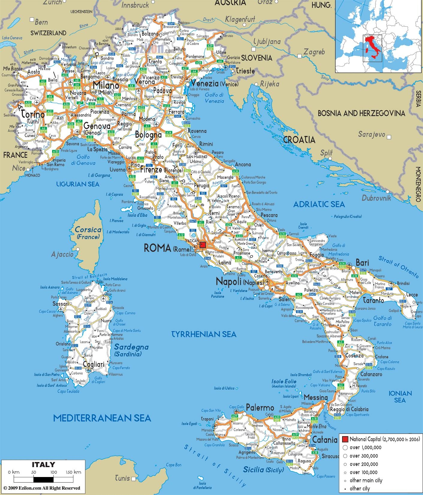 Italy Road Map Road Map Of Italy Detailed Southern Europe Europe 