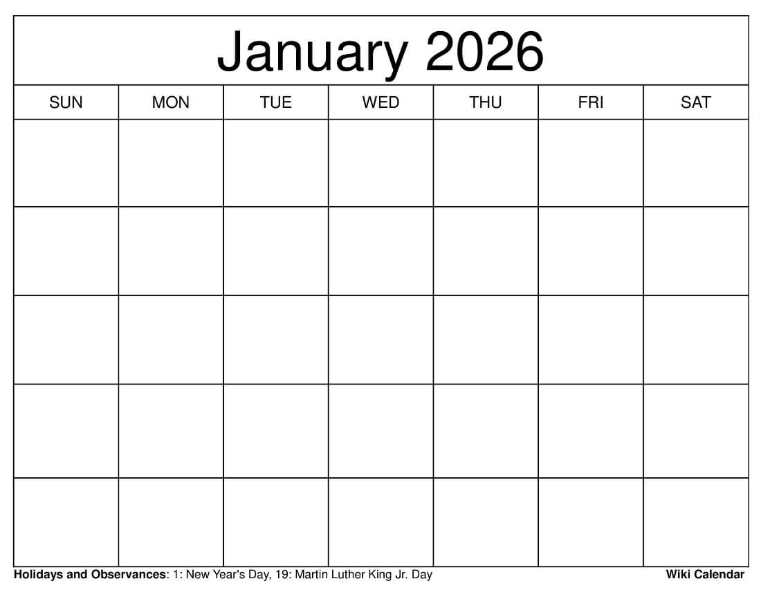 January 2026 Calendar Printable Templates More
