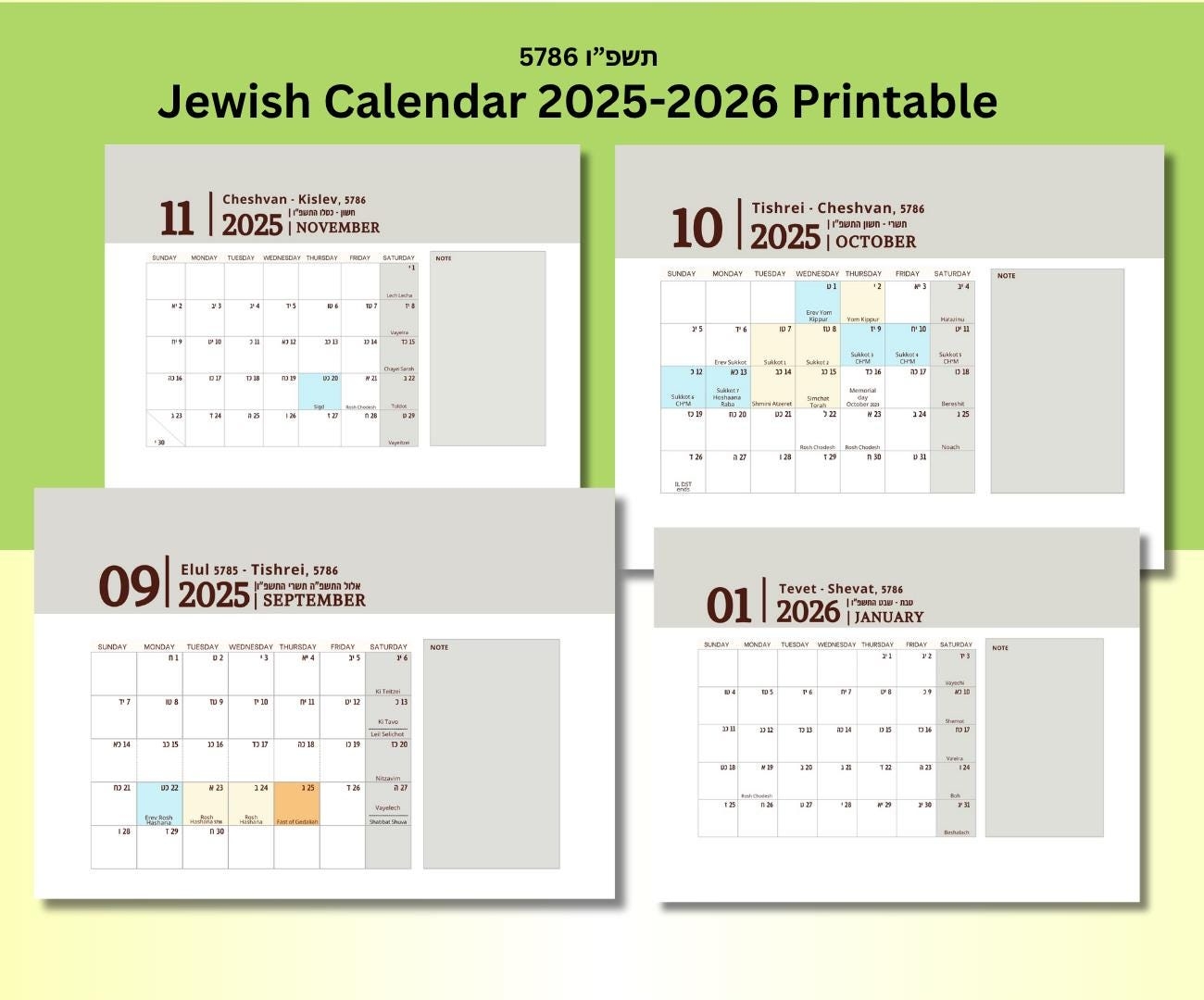Jewish Calendar 2025 2026 Printable Editable Canva Template Jewish Holidays Parashat Hashavua Minimalist Design PDF A4 Letter Etsy