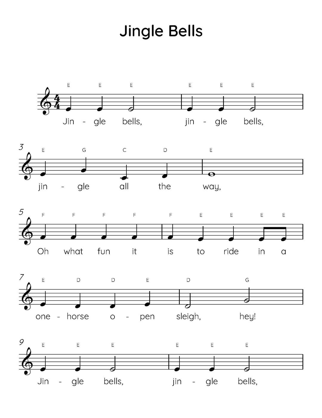 Jingle Bells Easy Piano Sheet Music Digital Downloadable Musical Sheets Kids Beginner Songs PDF Christmas Song Etsy Australia