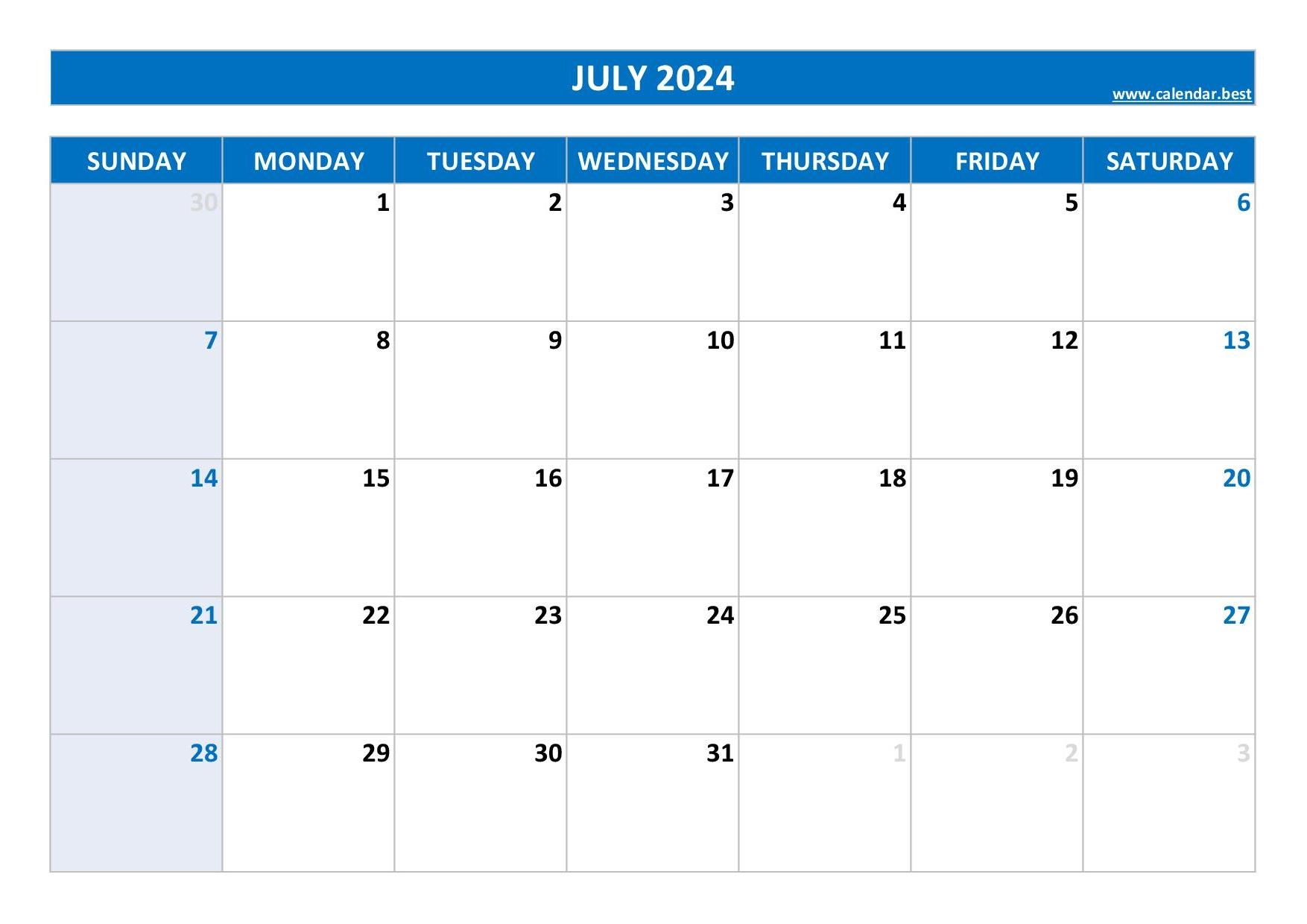 July 2024 Calendar Calendar best