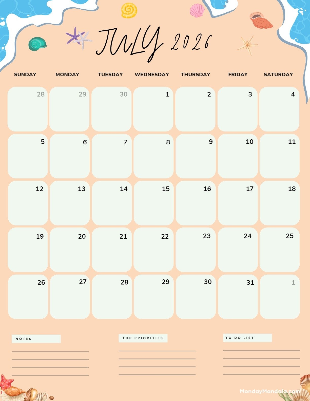 July 2026 Calendars 52 Free PDF Printables 
