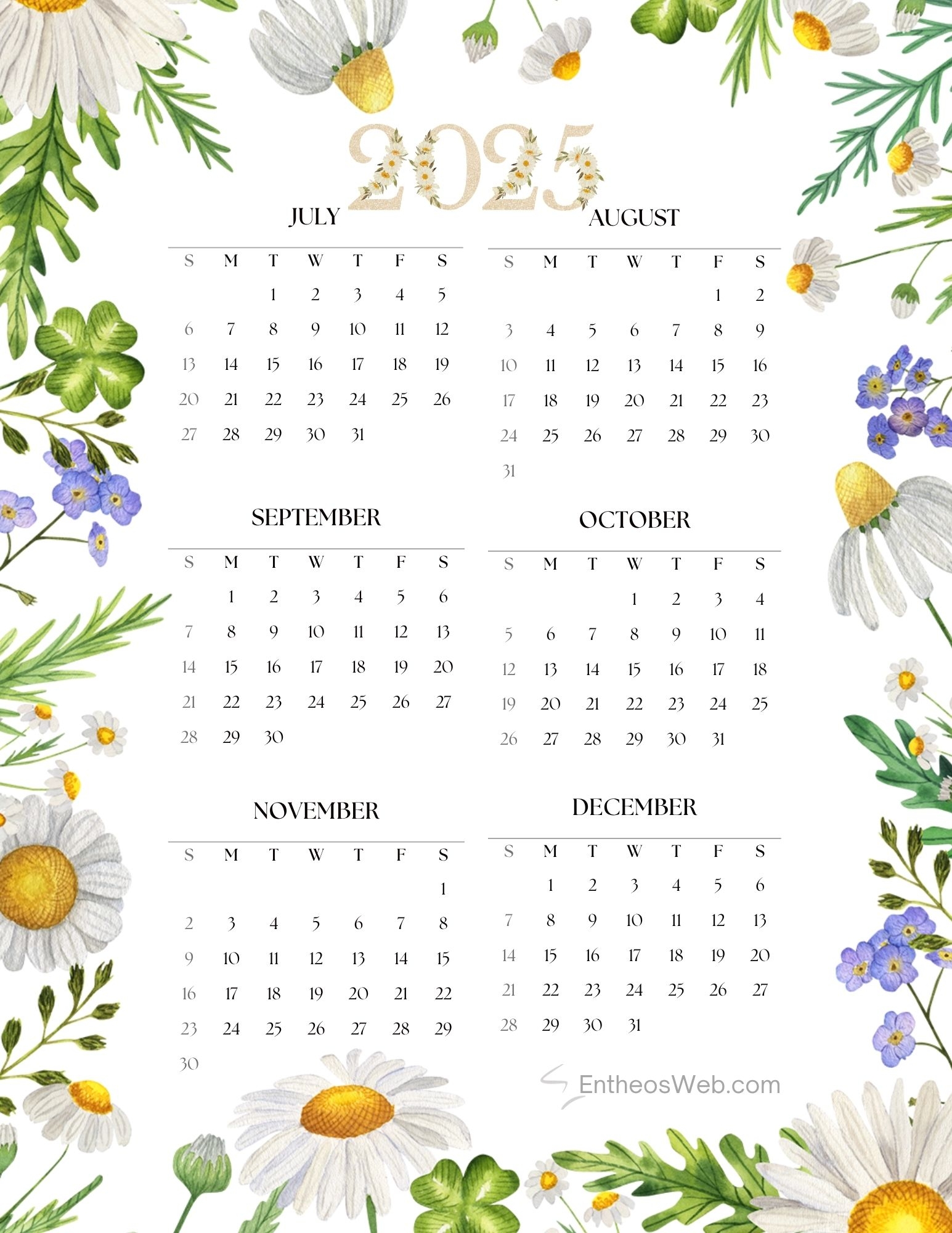 Half Year Calendar Printable