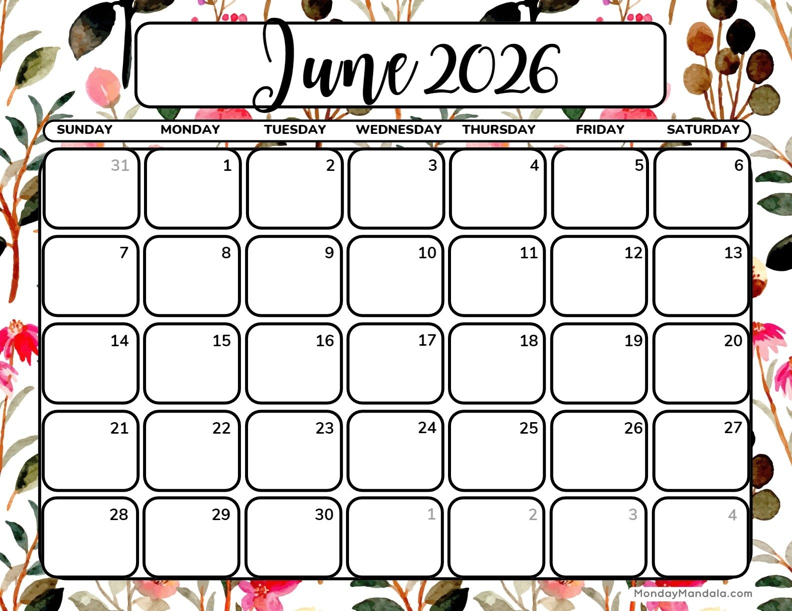 June 2026 Calendars 52 Free PDF Printables 