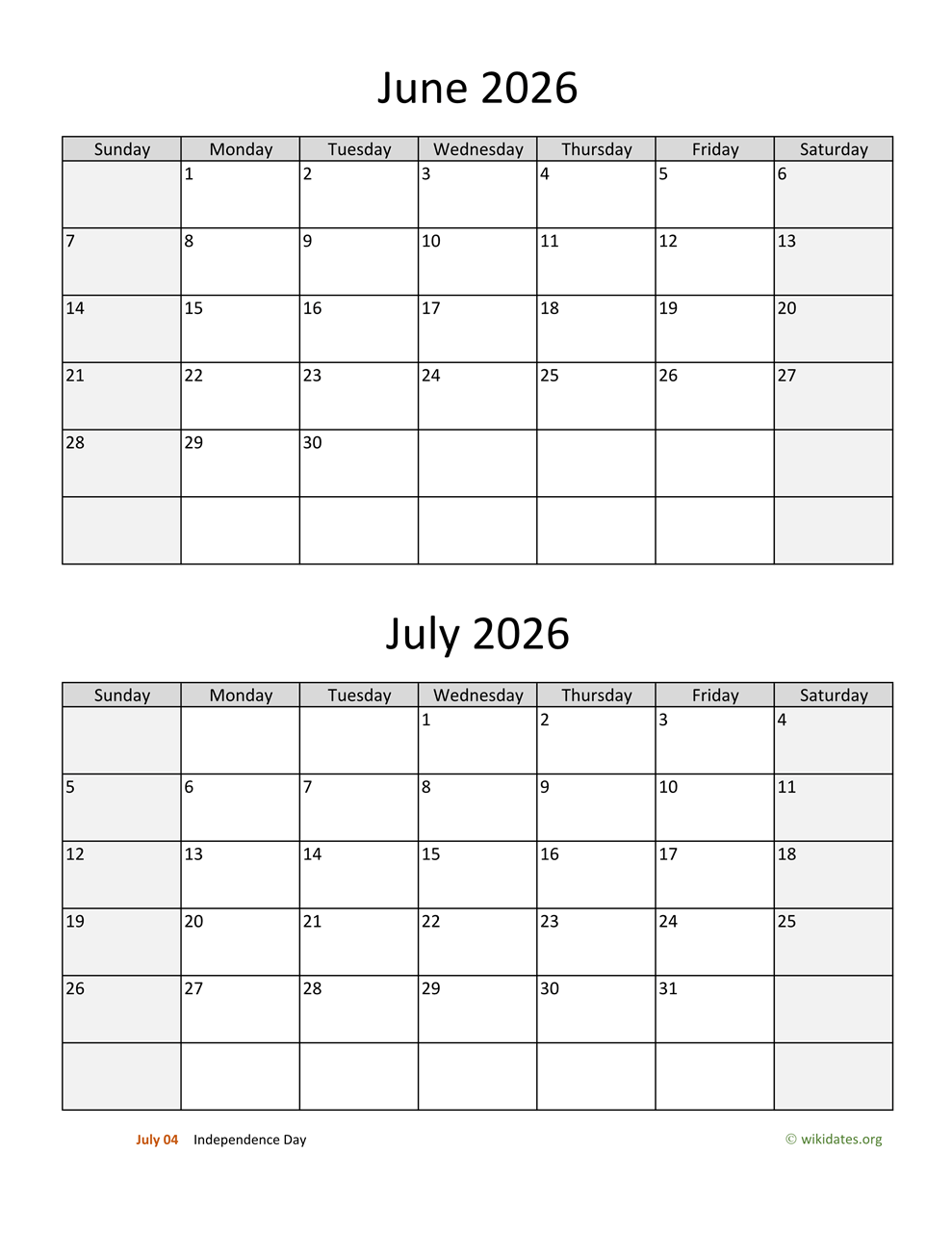 June And July 2026 Calendar WikiDates June And July 2026 Calendar WikiDates