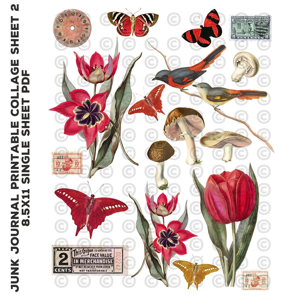 Junk Journal Printable Collage Sheet 02 Katie Pertiet Designs