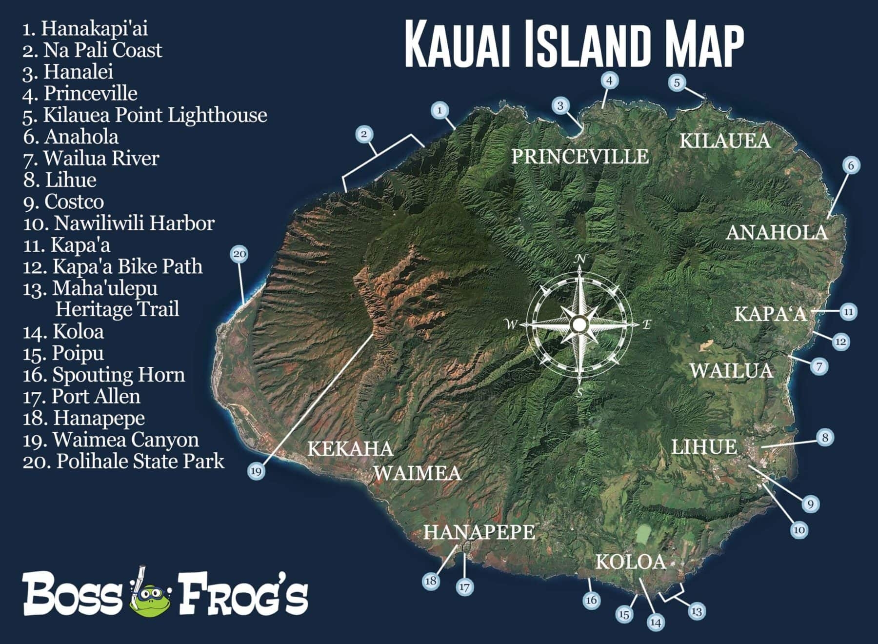 Kauai Island Map Boss Frog s Rentals Hawaii