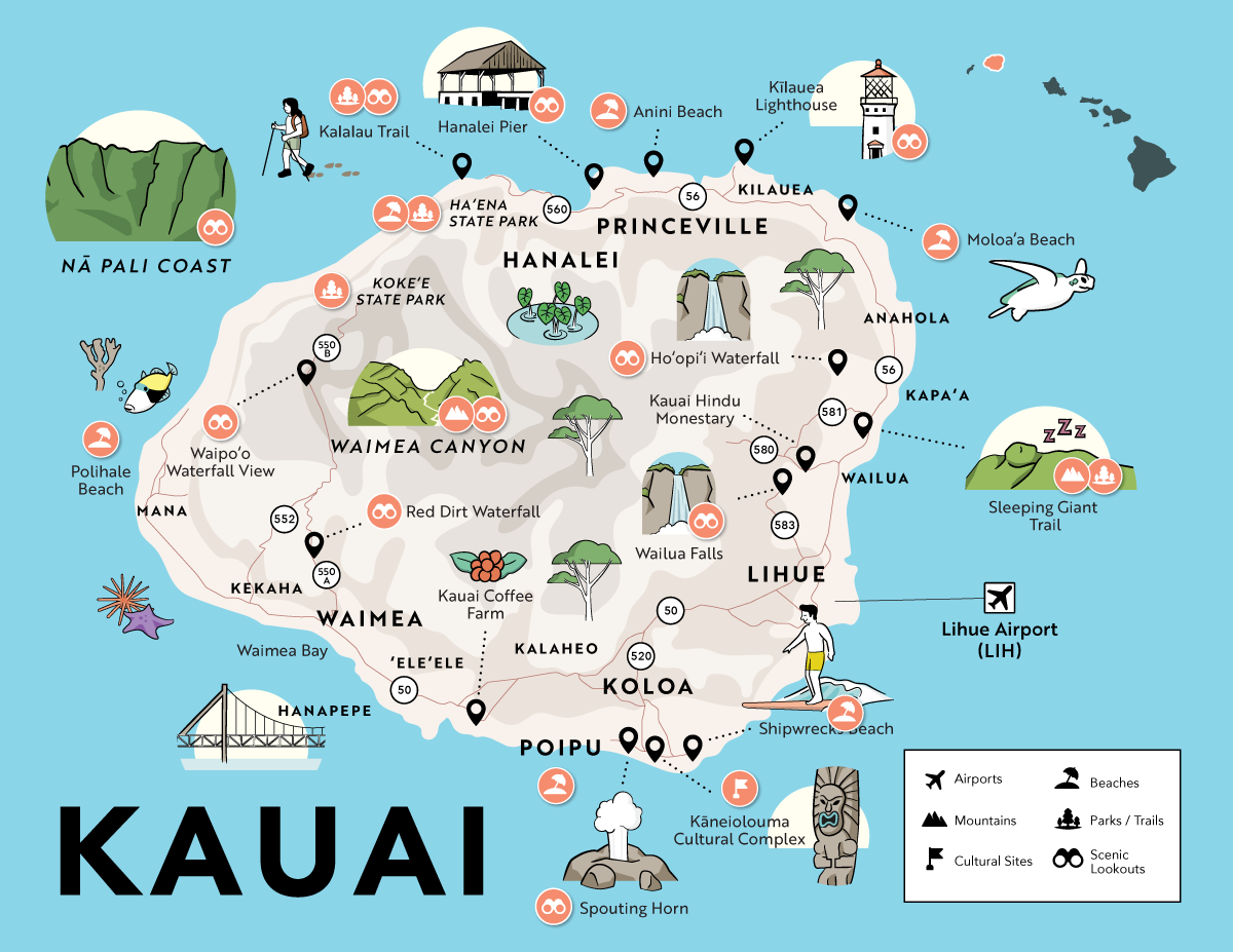 Kauai Maps Top Attractions Regions Points Of Interest