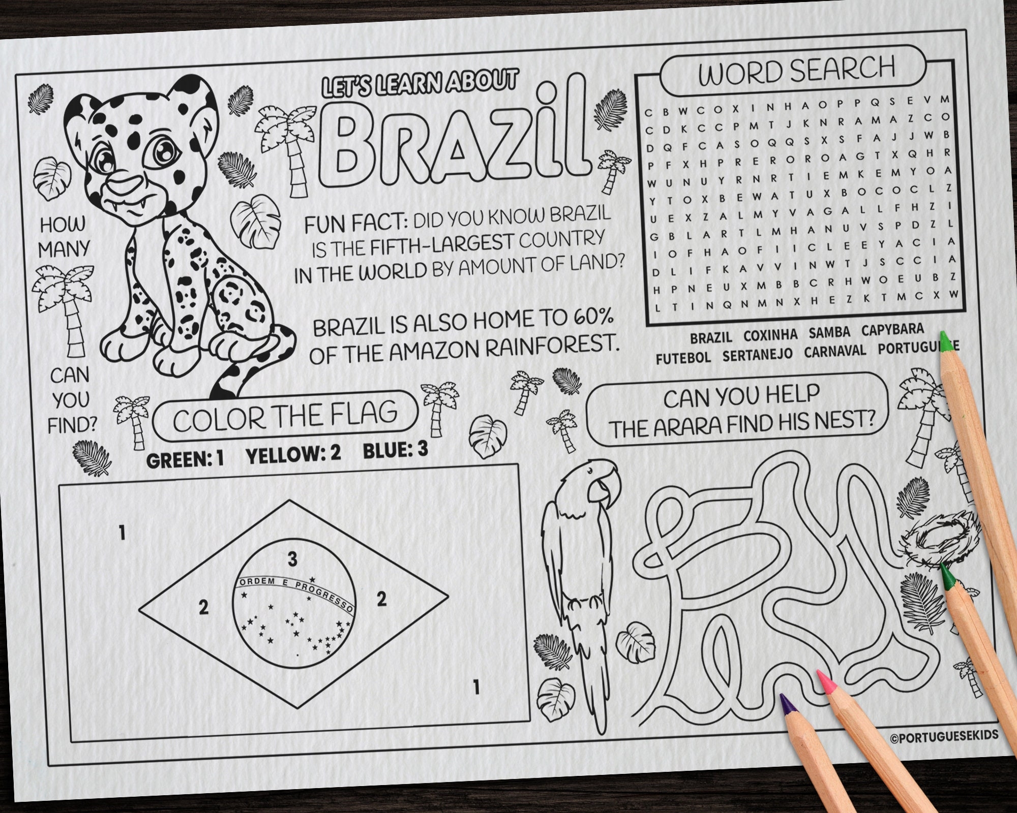 Kids Brazil Activity Sheet Printable Child Worksheet Activity Brazilian Coloring Mat Activity Page Portuguese Learning Coloring Craft Etsy Australia