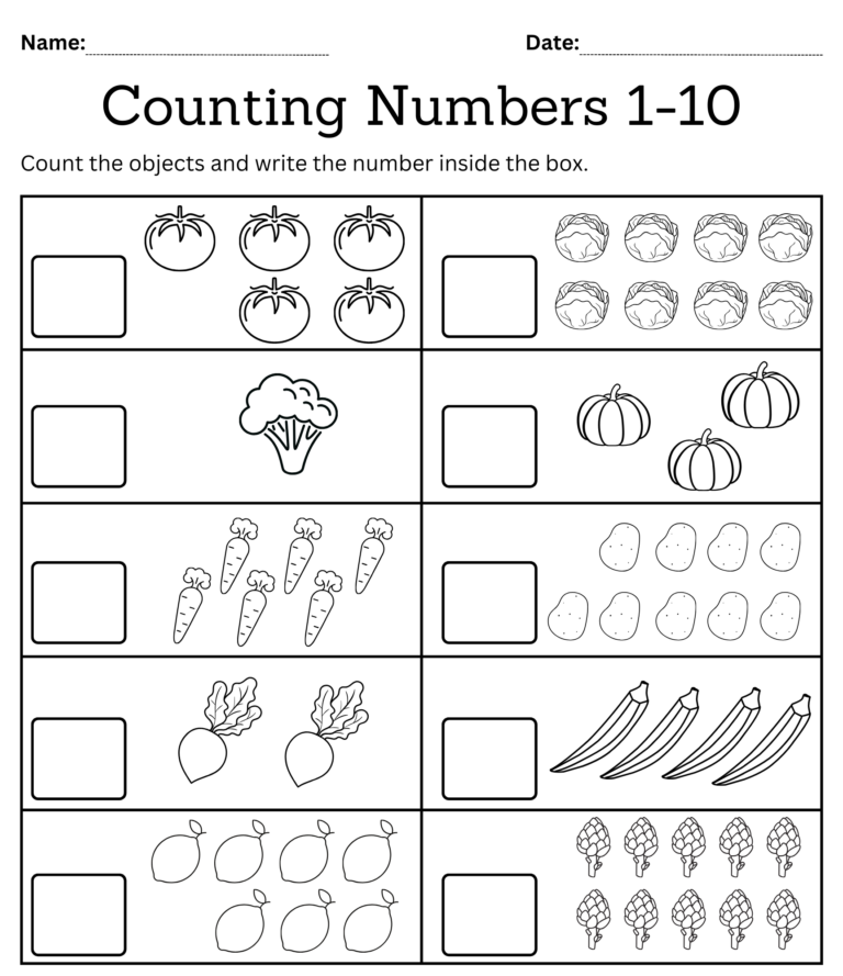 Kindergarten Math Counting Objects Worksheets 1 10 Black And White Made By Teachers