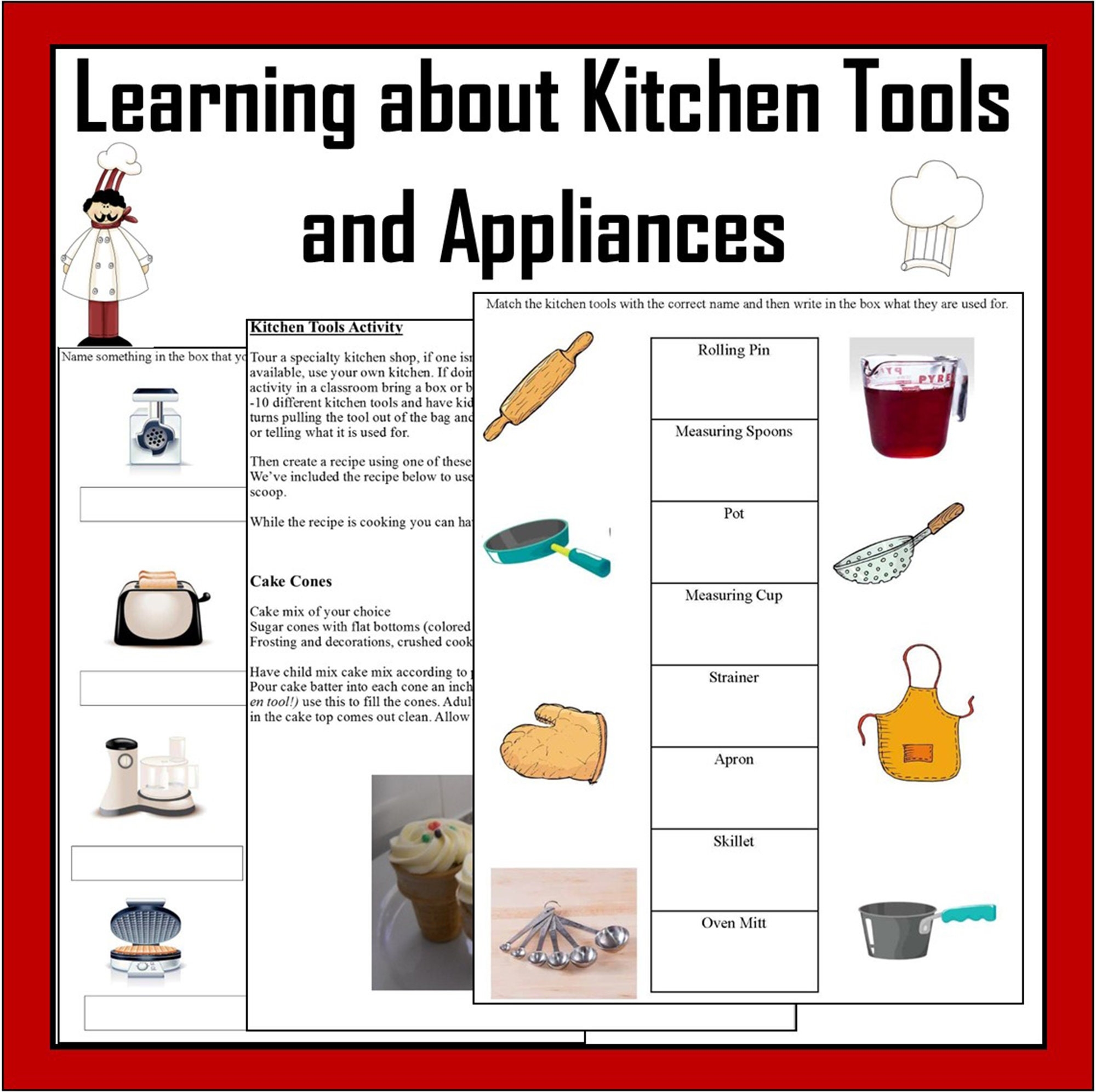 Kitchen Tools Appliances Worksheets Cooking With Kids digital Download Etsy
