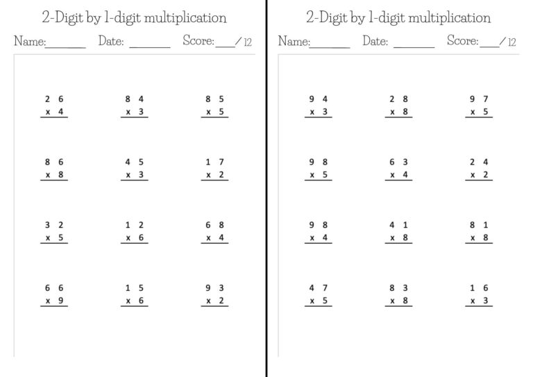 Kumon like Math Worksheets Exercise Pages In PDF 2 digit By 1 digit Multiplication Etsy