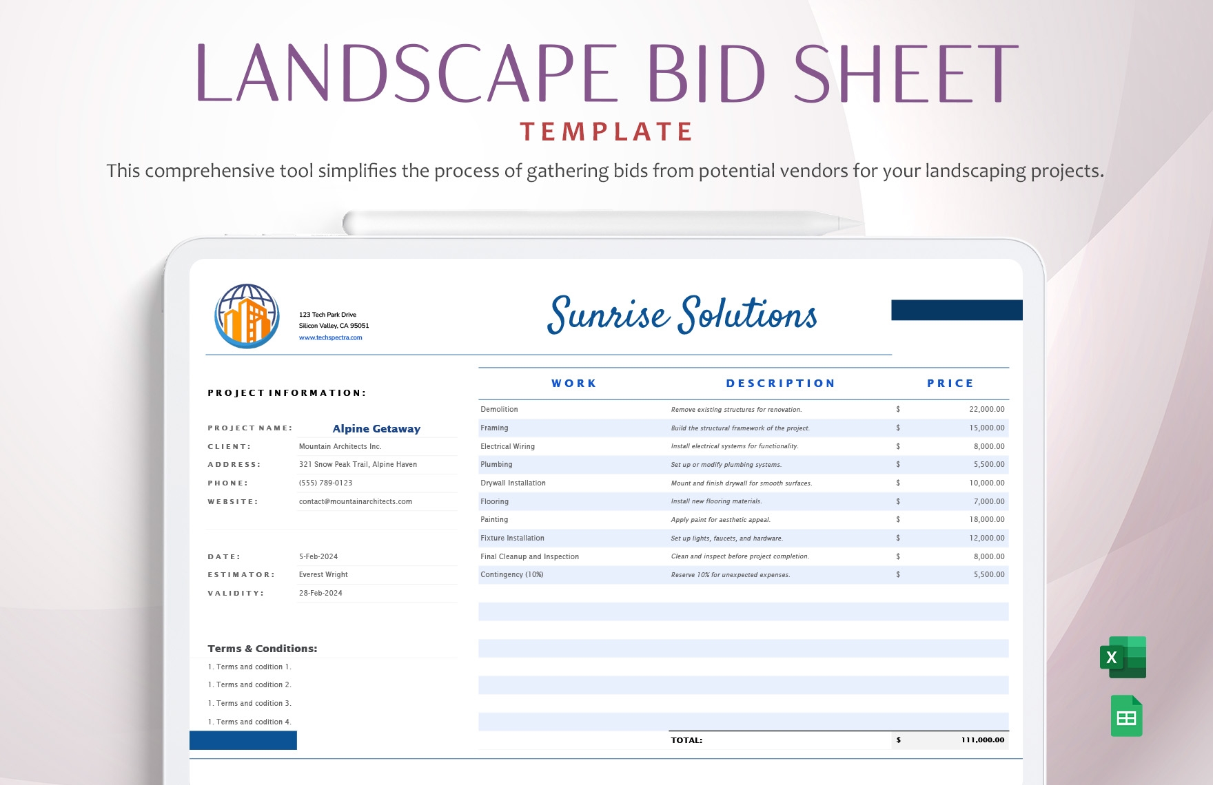 Printable Lawn Care Bid Sheet Template