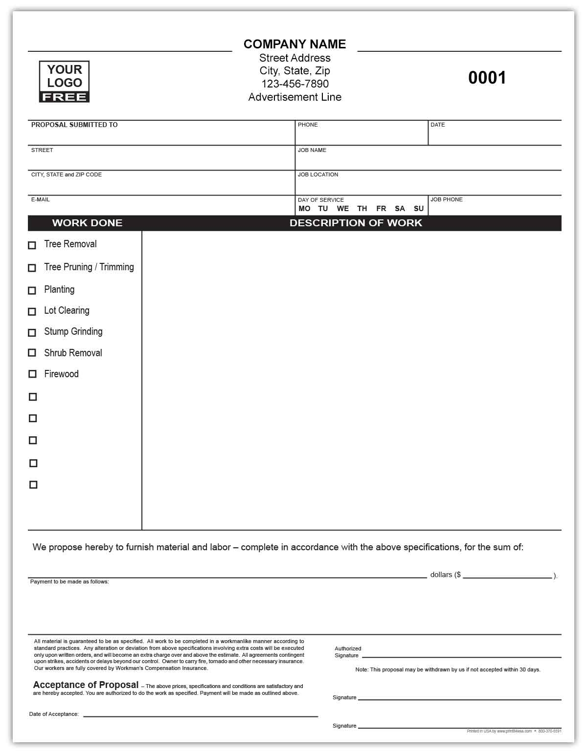 Landscaping Proposal Forms Custom Business Forms Printit4less