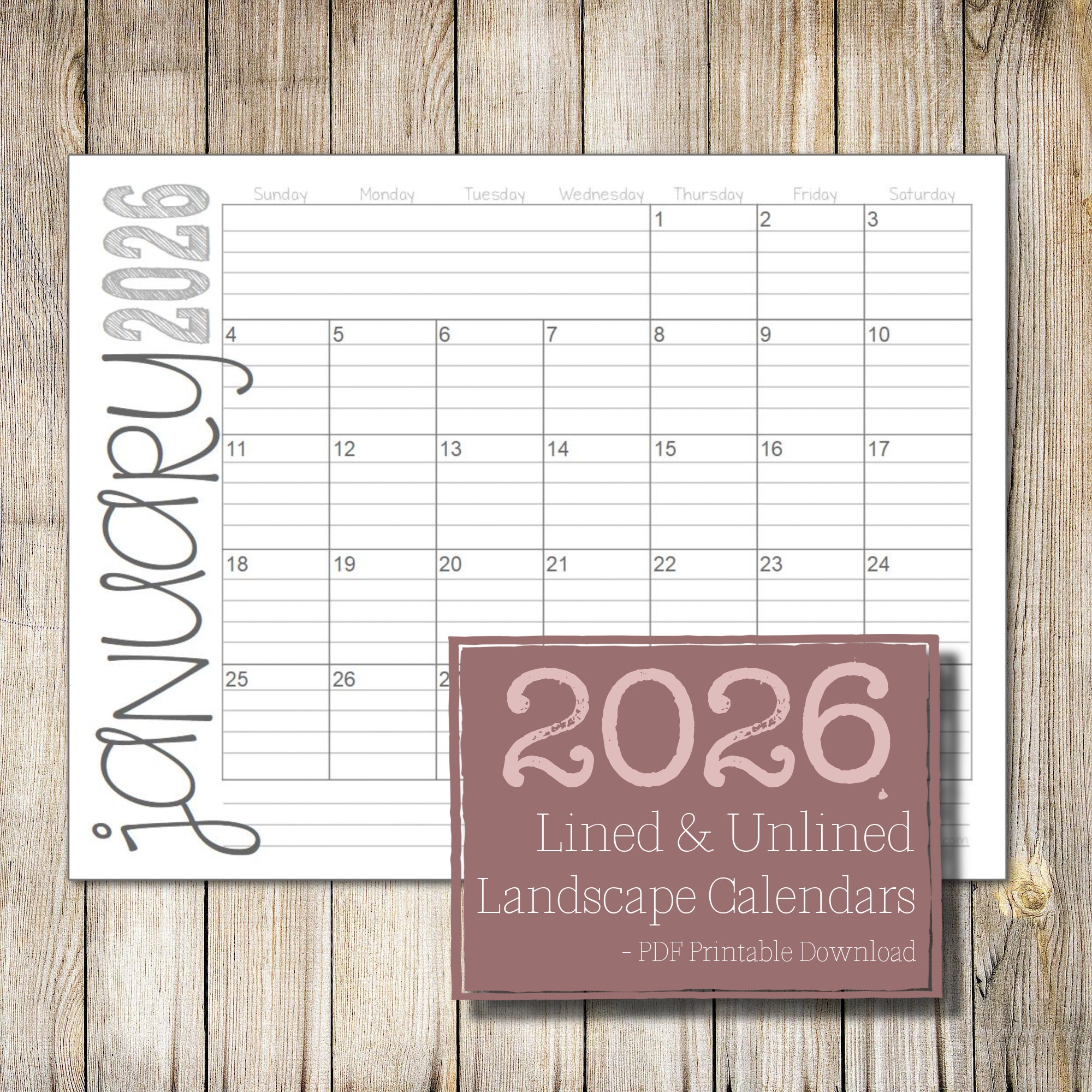 Large Box Printable Calendar Etsy Large Box Printable Calendar Etsy