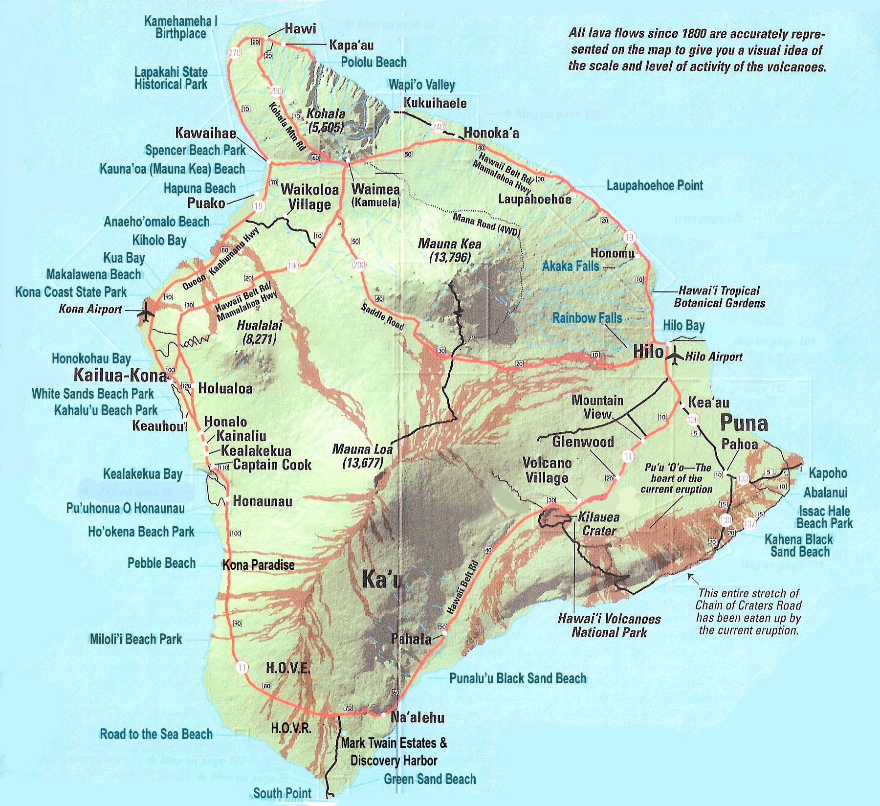 Large Detailed Map Of Big Island Of Hawaii With Roads And Cities Vidiani Maps Of All Countries In One Place