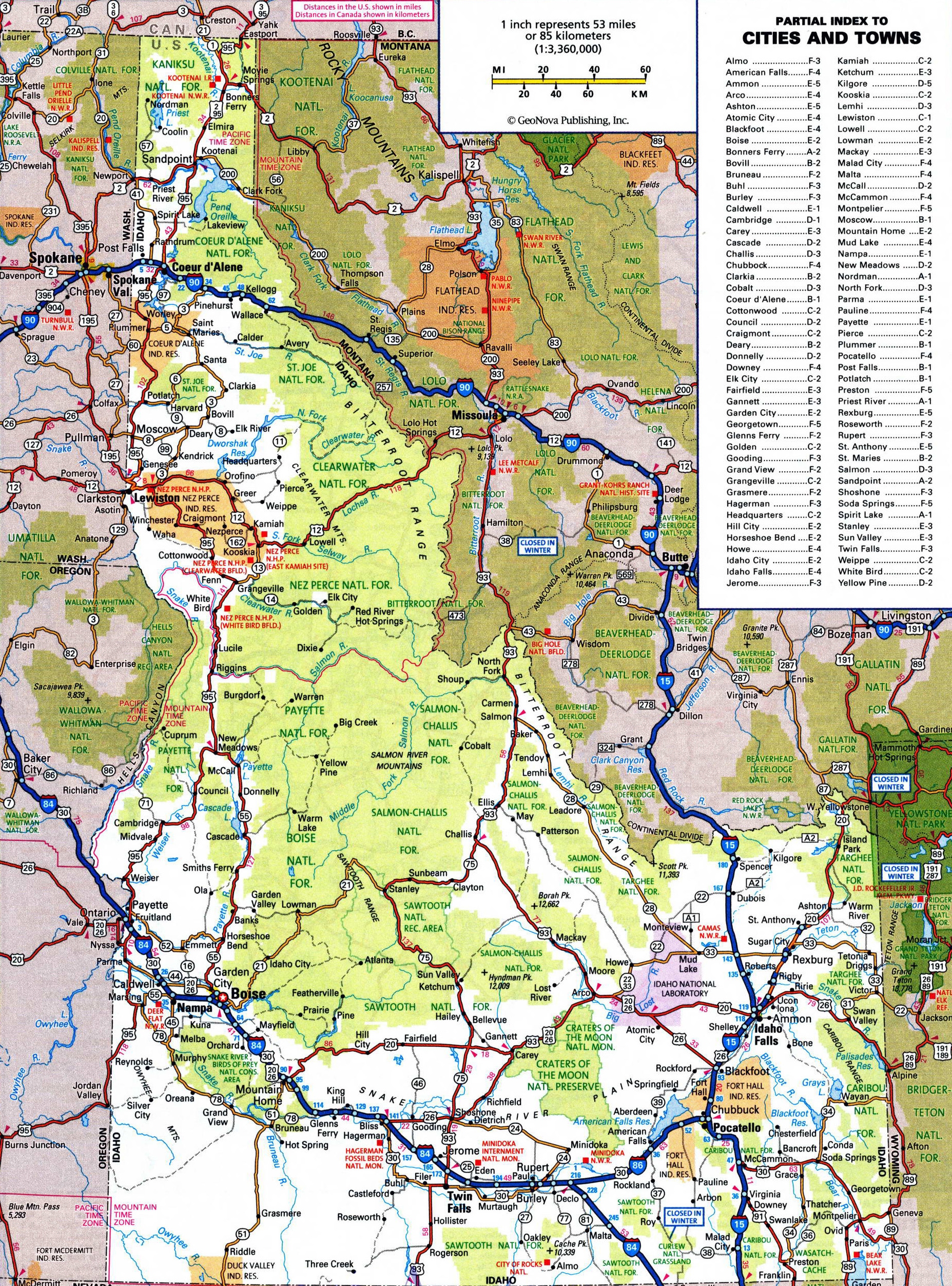 Large Detailed Roads And Highways Map Of Idaho State With All Cities And National Parks Vidiani Maps Of All Countries In One Place