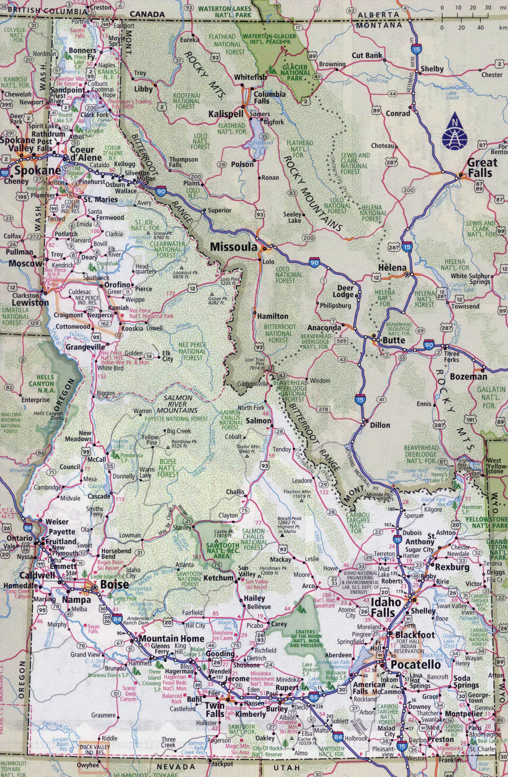 Large Detailed Roads And Highways Map Of Idaho State With All Cities Vidiani Maps Of All Countries In One Place