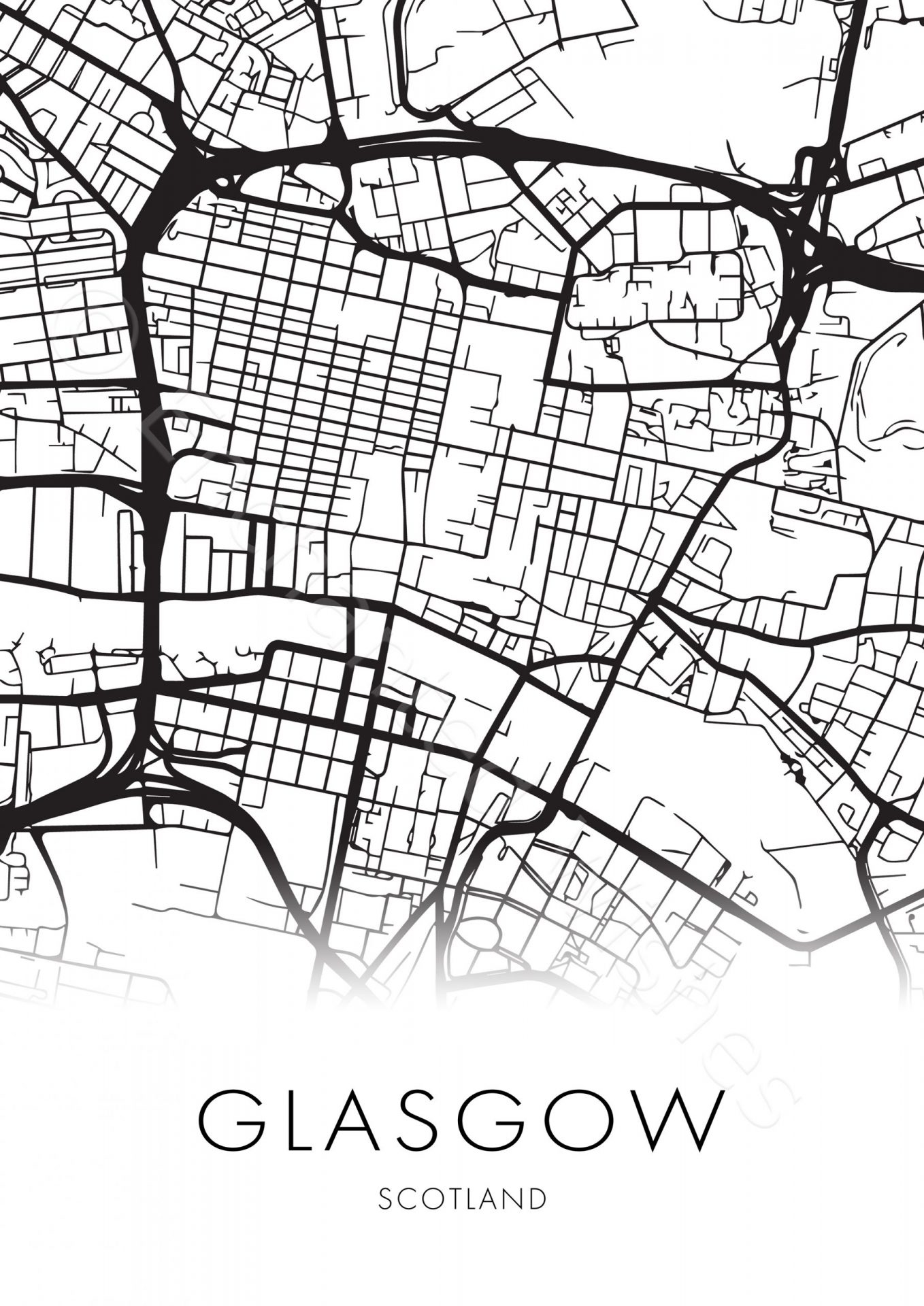 Large Glasgow City Map Print Wall Art Printable Prints