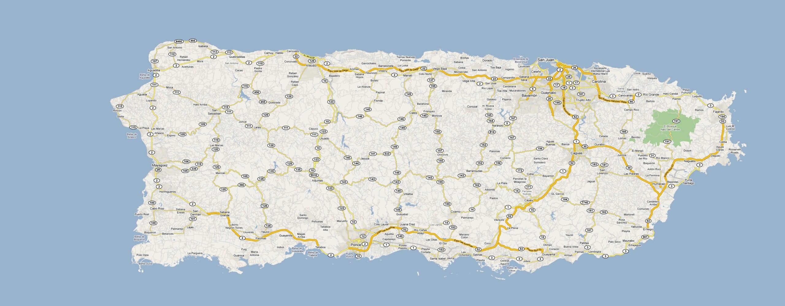 Large Road Map Of Puerto Rico With Cities Puerto Rico North 