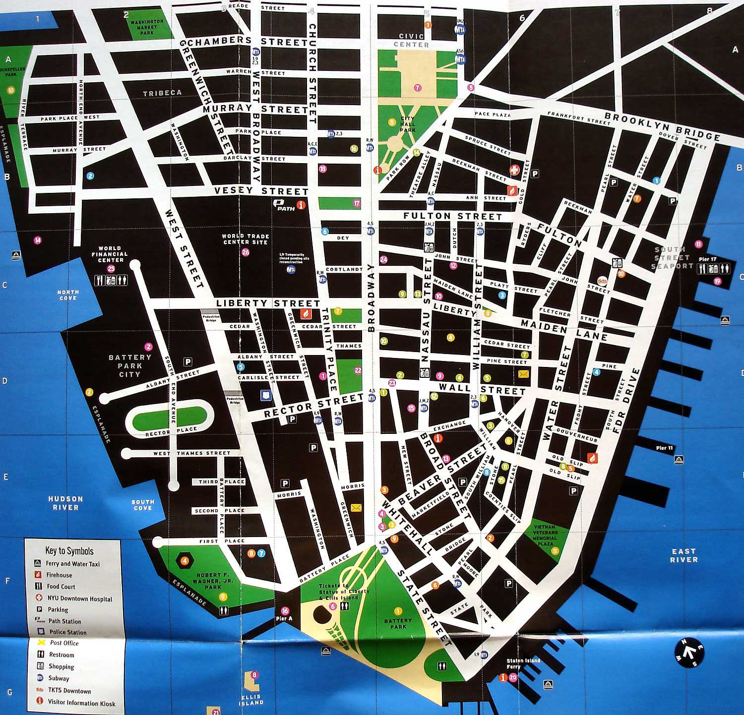 Large Tourist Map Of Lower Manhattan New York USA United States Of America North America Mapsland Maps Of The World