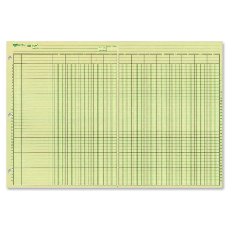 Ledger Paper Sheets National Brand Analysis Pad 13 Column Green Paper 50 Sheets 11x16 375 Inches Side Punched Analysis Paper
