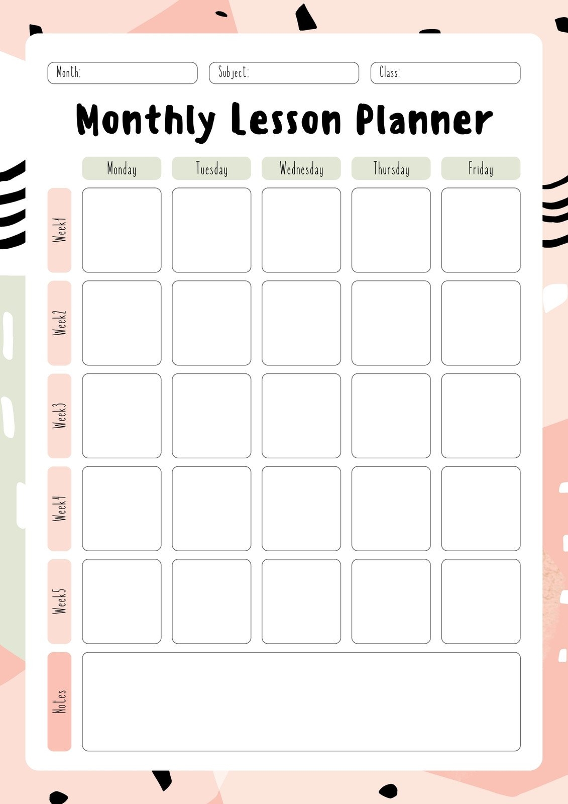 Lesson Plan Calendar Printable