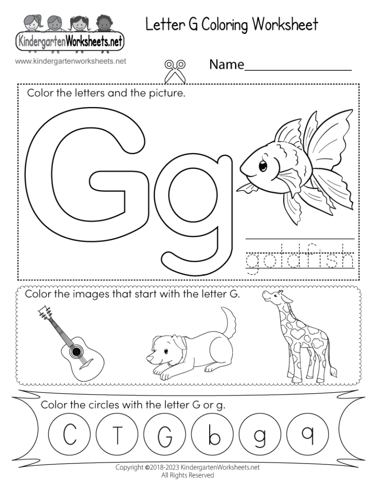 Letter G Coloring Worksheet Free Printable Digital PDF