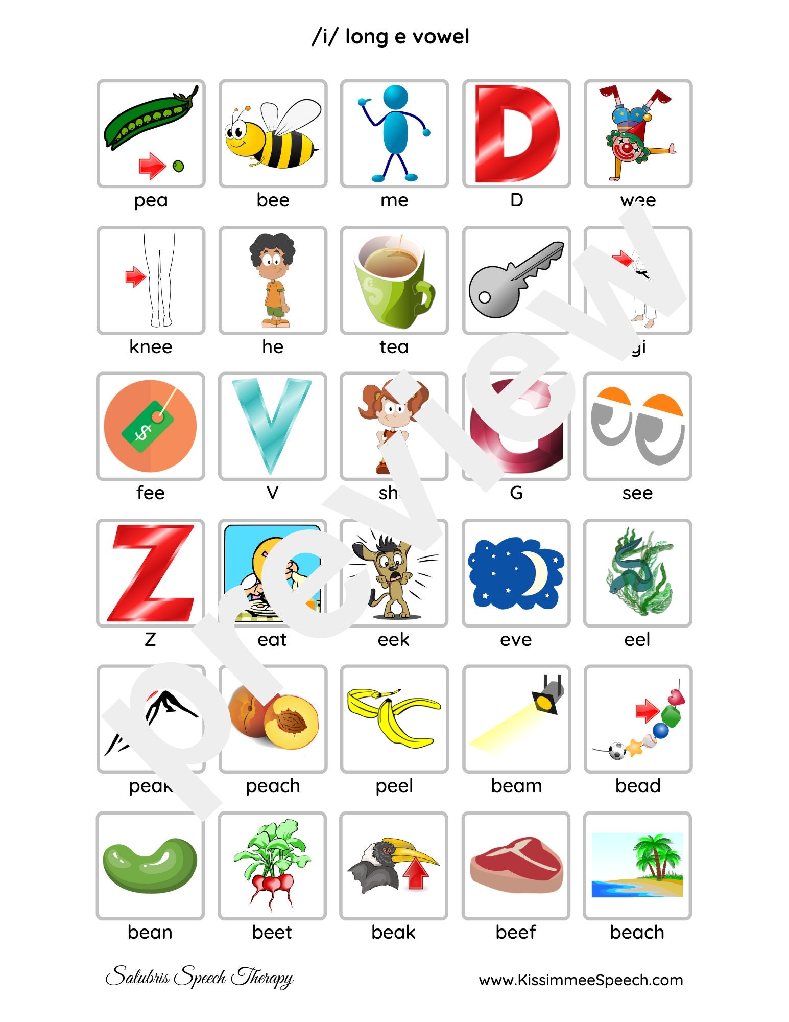 Long e Worksheets For Speech Therapy Practice 3 Pages Etsy