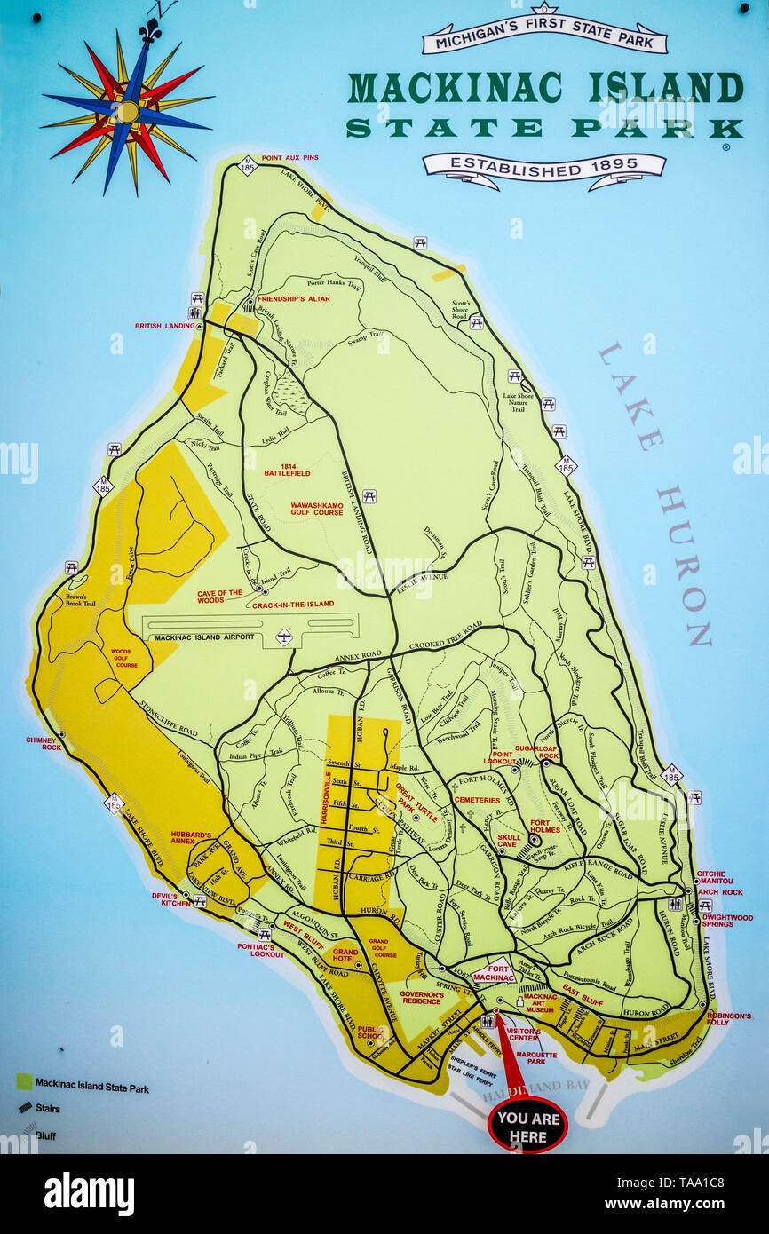 Mackinac Island MI USA June 23 2018 The Mackinac Island State Park Detailed Map Stock Photo Alamy
