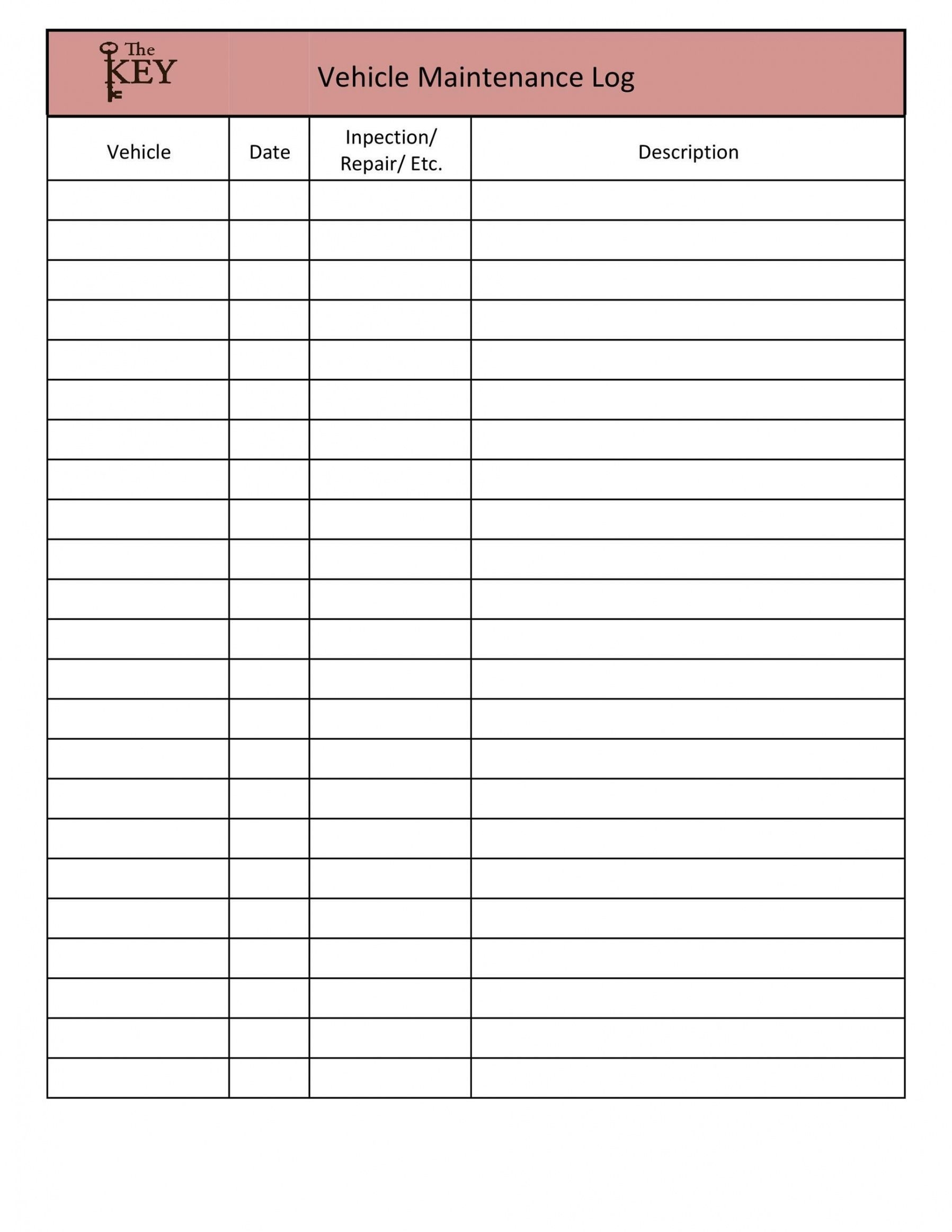 Maintenance Log Sheet Printable