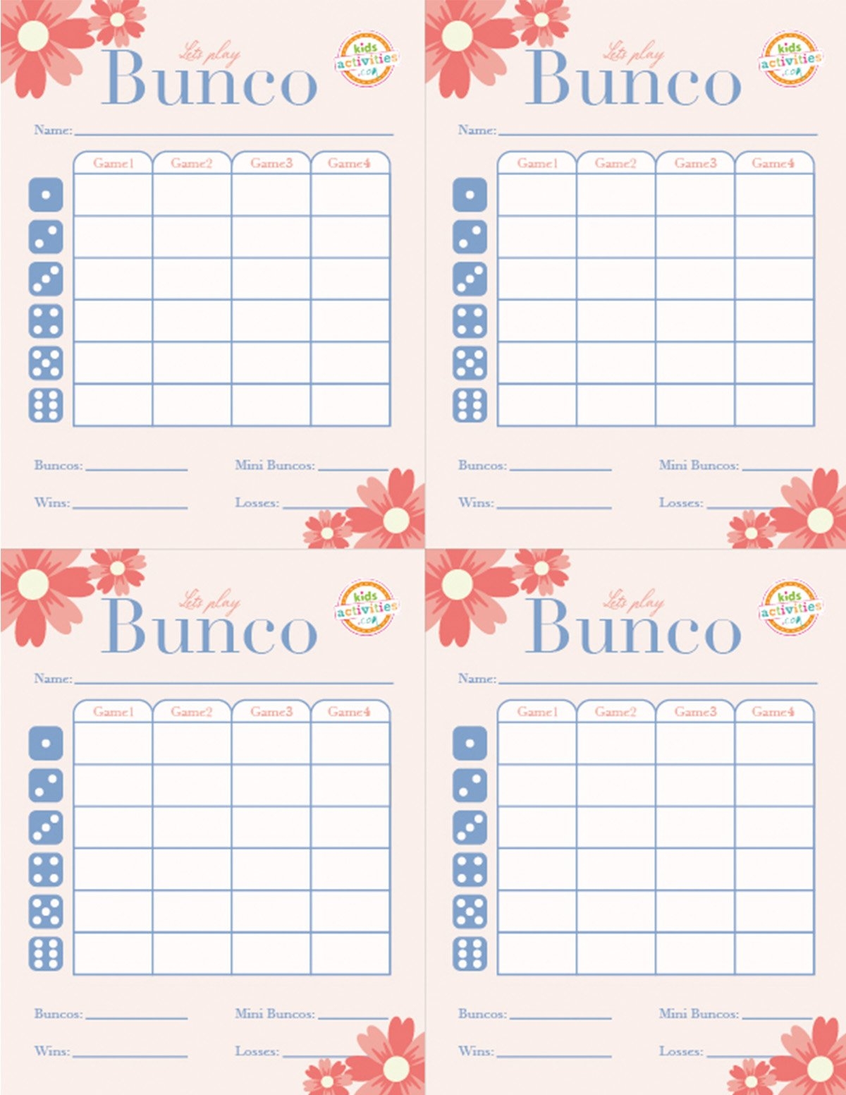 Bunco Score Sheets Printable Free