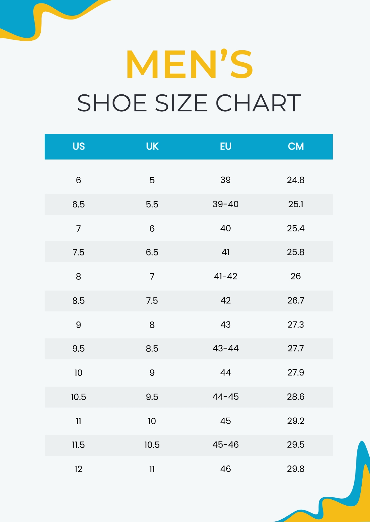 Male Shoe Size Chart Sale