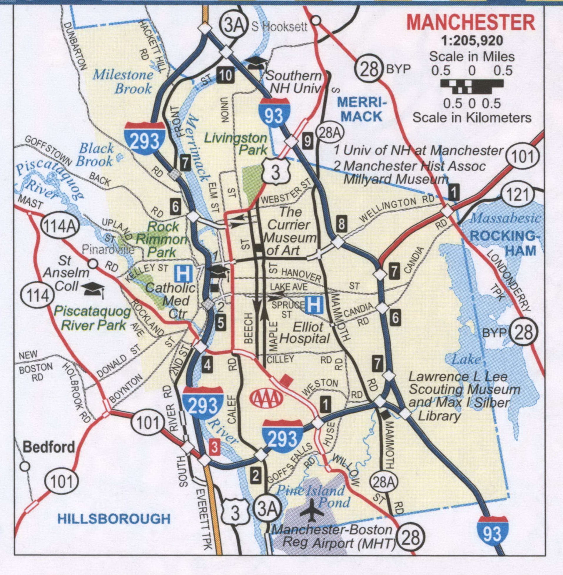 Manchester NH Roads Map Free Printable Map Highway Manchester City Surrounding Area