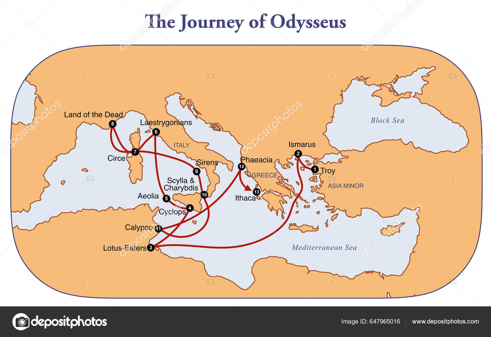 Map Journey Odysseus Stock Illustration By dkaramit 647965016