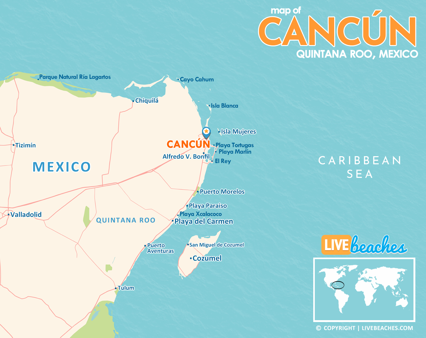 Map Of Cancun Live Beaches