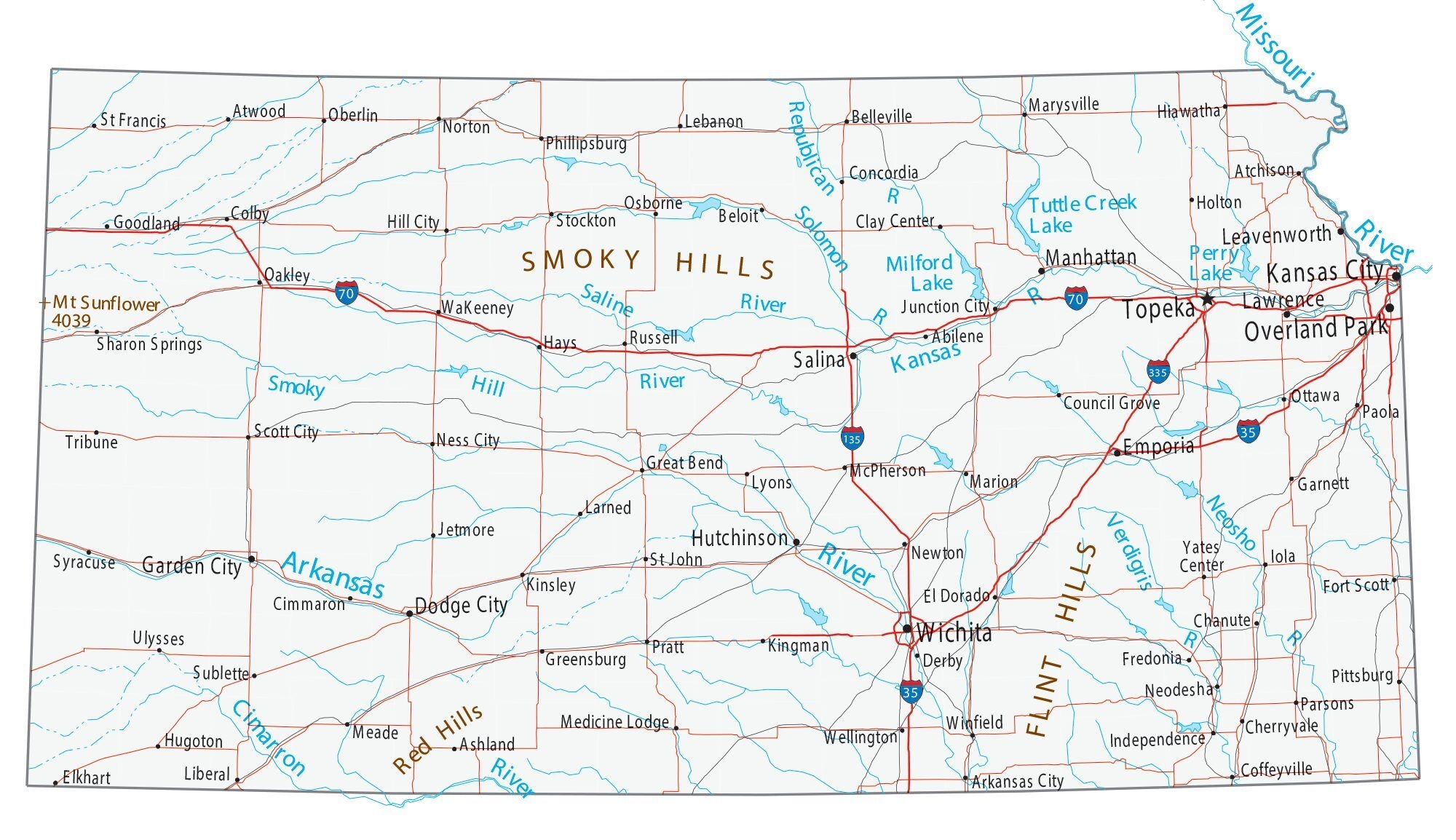 Map Of Kansas Cities And Roads GIS Geography