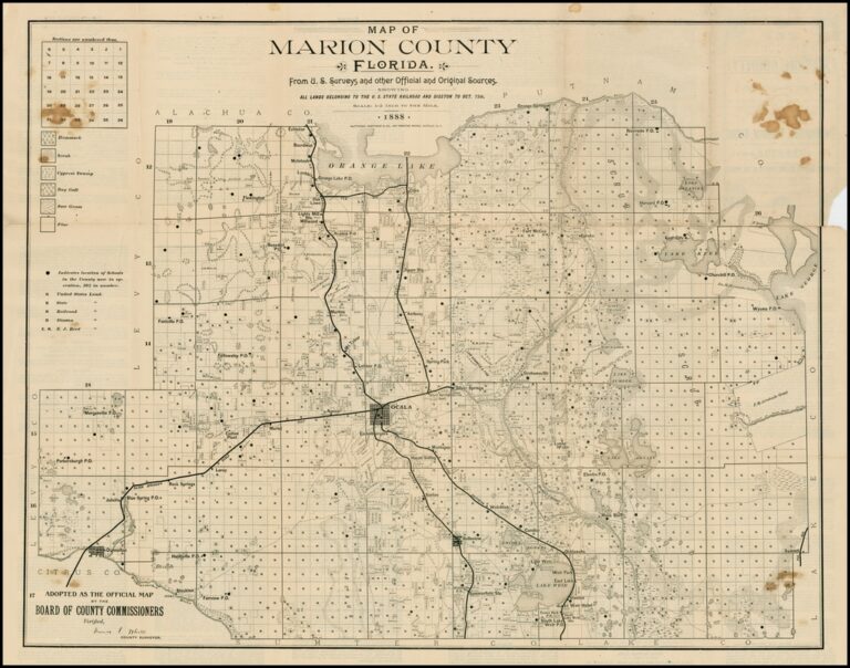 Map Of Marion County Florida From U S Surveys And Other Official And Original Sources Showing All Lands Belonging To The U S State Railroad And Diton To Oct 15th 1888 Barry Lawrence Ruderman Antique Maps Inc 