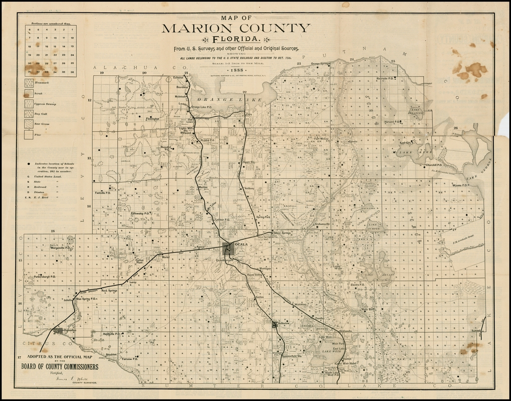 Map Of Marion County Florida From U S Surveys And Other Official And Original Sources Showing All Lands Belonging To The U S State Railroad And Diton To Oct 15th 1888 Barry Lawrence Ruderman Antique Maps Inc Map Of Marion County Florida From U S Surveys And Other Official And Original Sources Showing All Lands Belonging To The U S State Railroad And Diton To Oct 15th 1888 Barry Lawrence Ruderman Antique Maps Inc