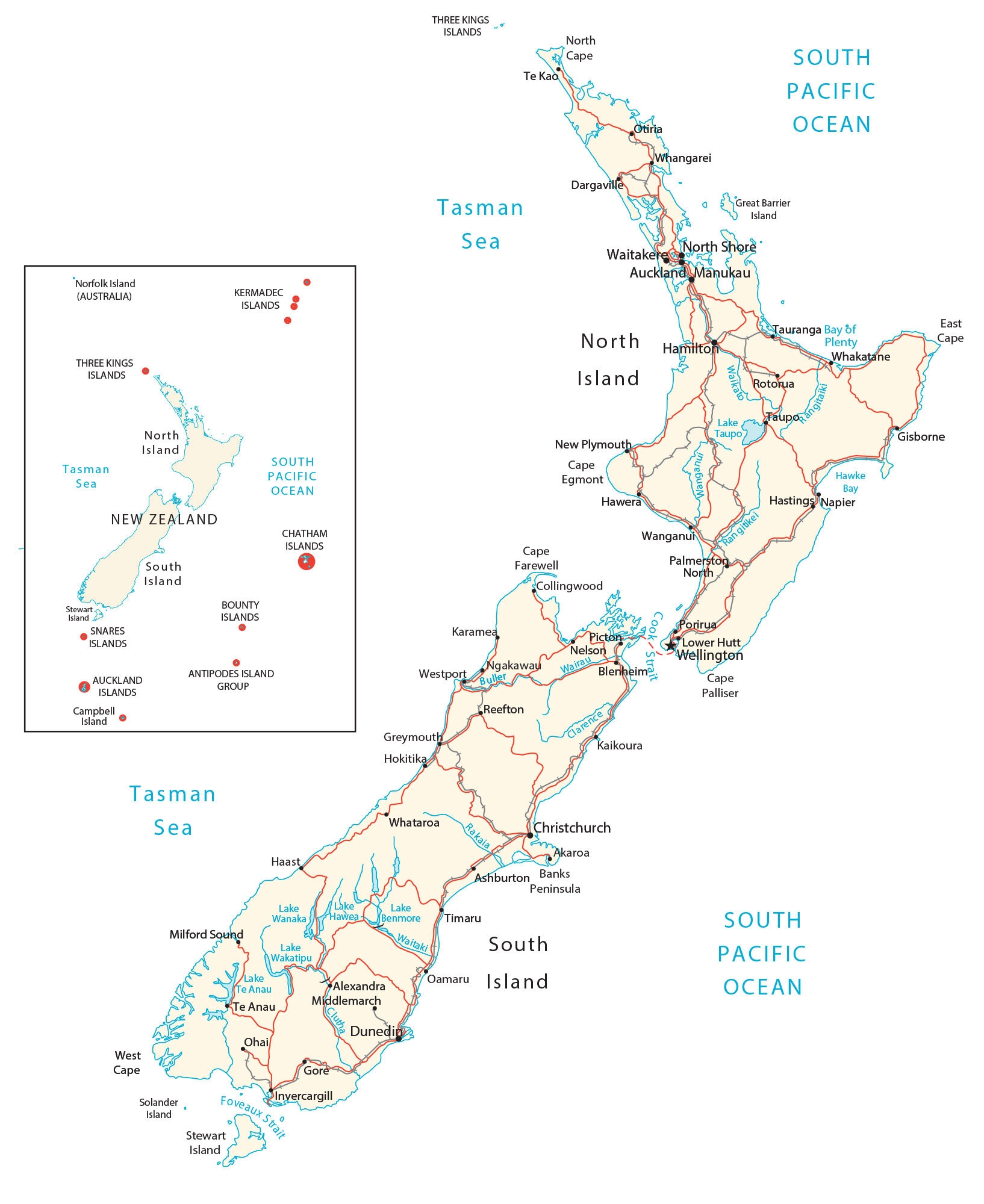 Map Of New Zealand Cities And Roads GIS Geography