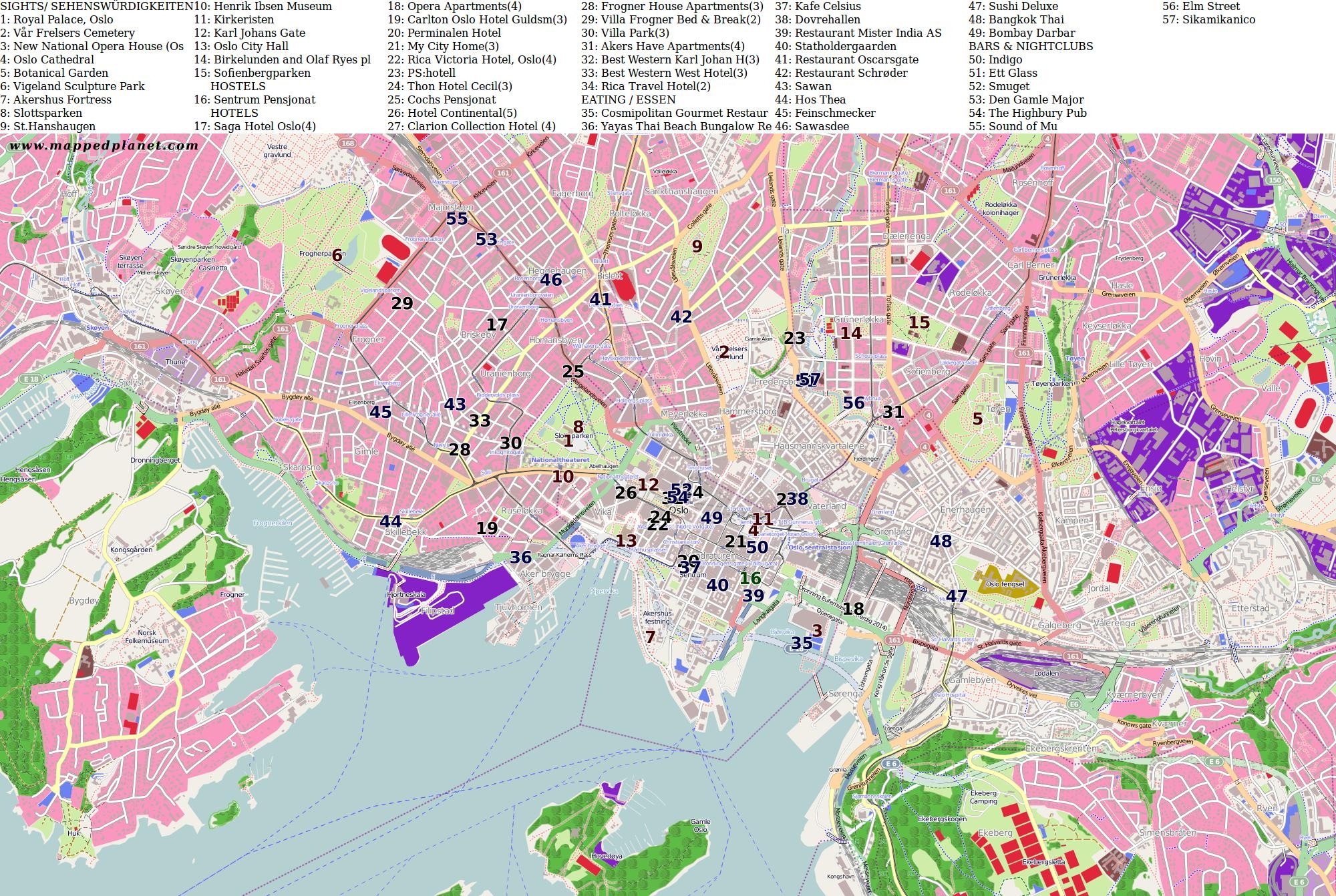 Map Of Oslo Tourist Attractions And Monuments Of Oslo