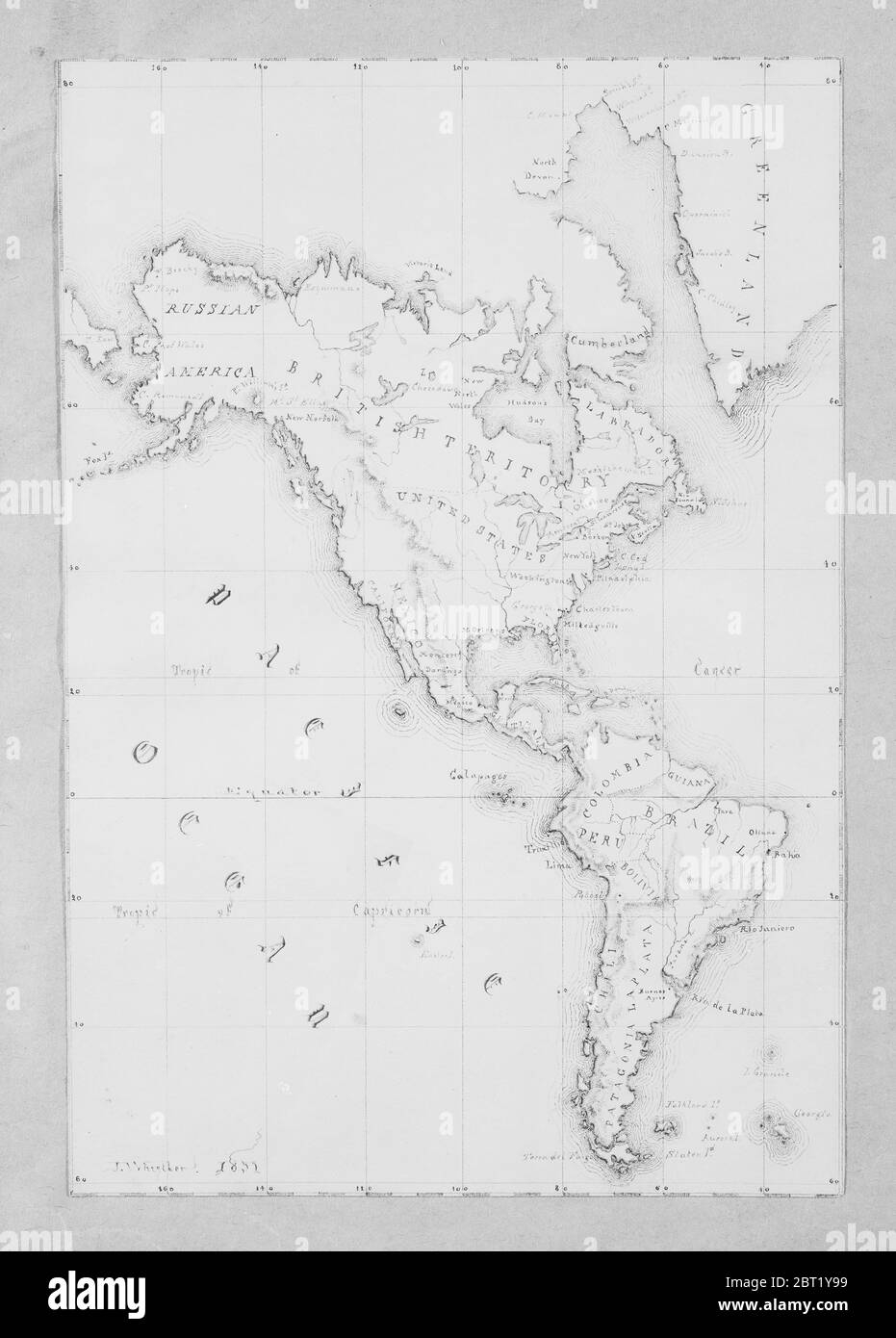 Map Of The Western Hemisphere from Sketchbook 1851 Stock Photo Alamy
