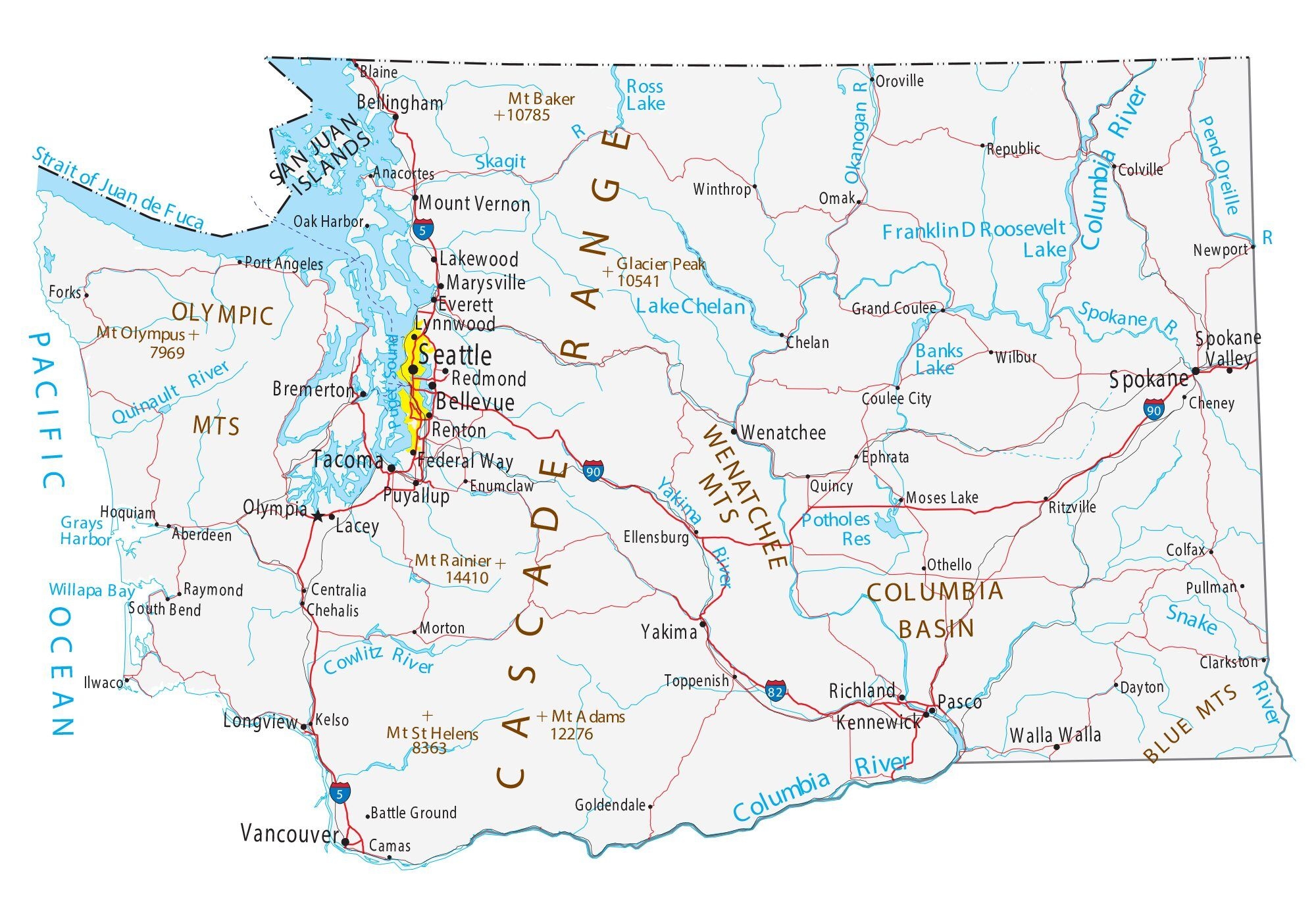 Map Of Washington Cities And Roads GIS Geography Map Of Washington Cities And Roads GIS Geography