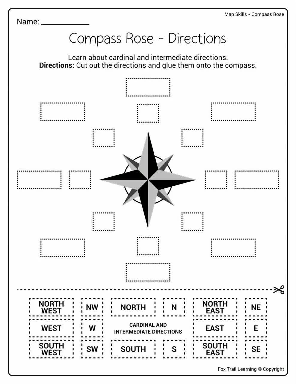 Map Skills Compass Rose Cardinal And Intermediate Directions Cut And Paste Geography Lesson No Prep Worksheets Etsy