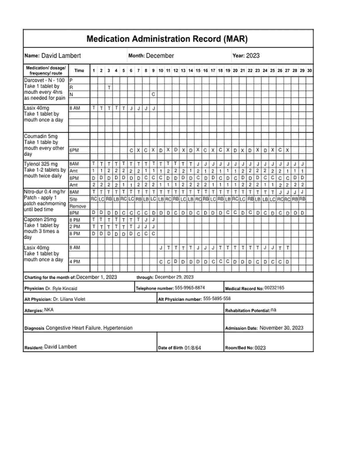 Mar Form Printable