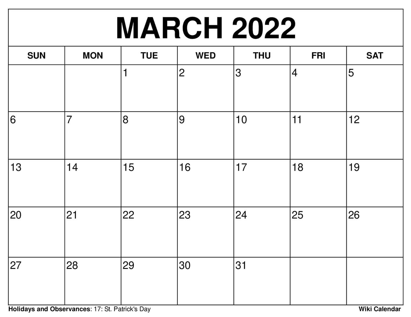 Free Printable March Calendar Numbers