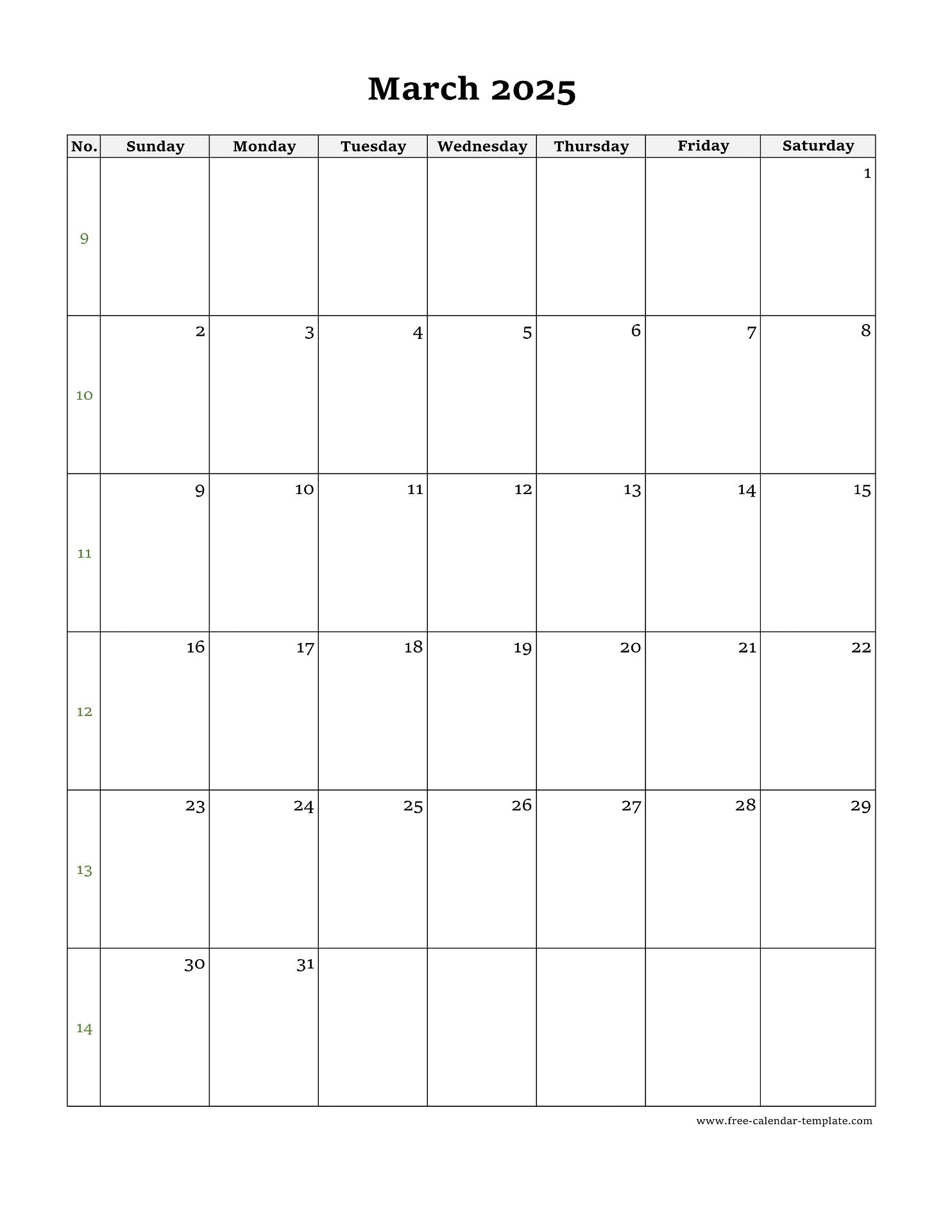 March Calendar Free Printable