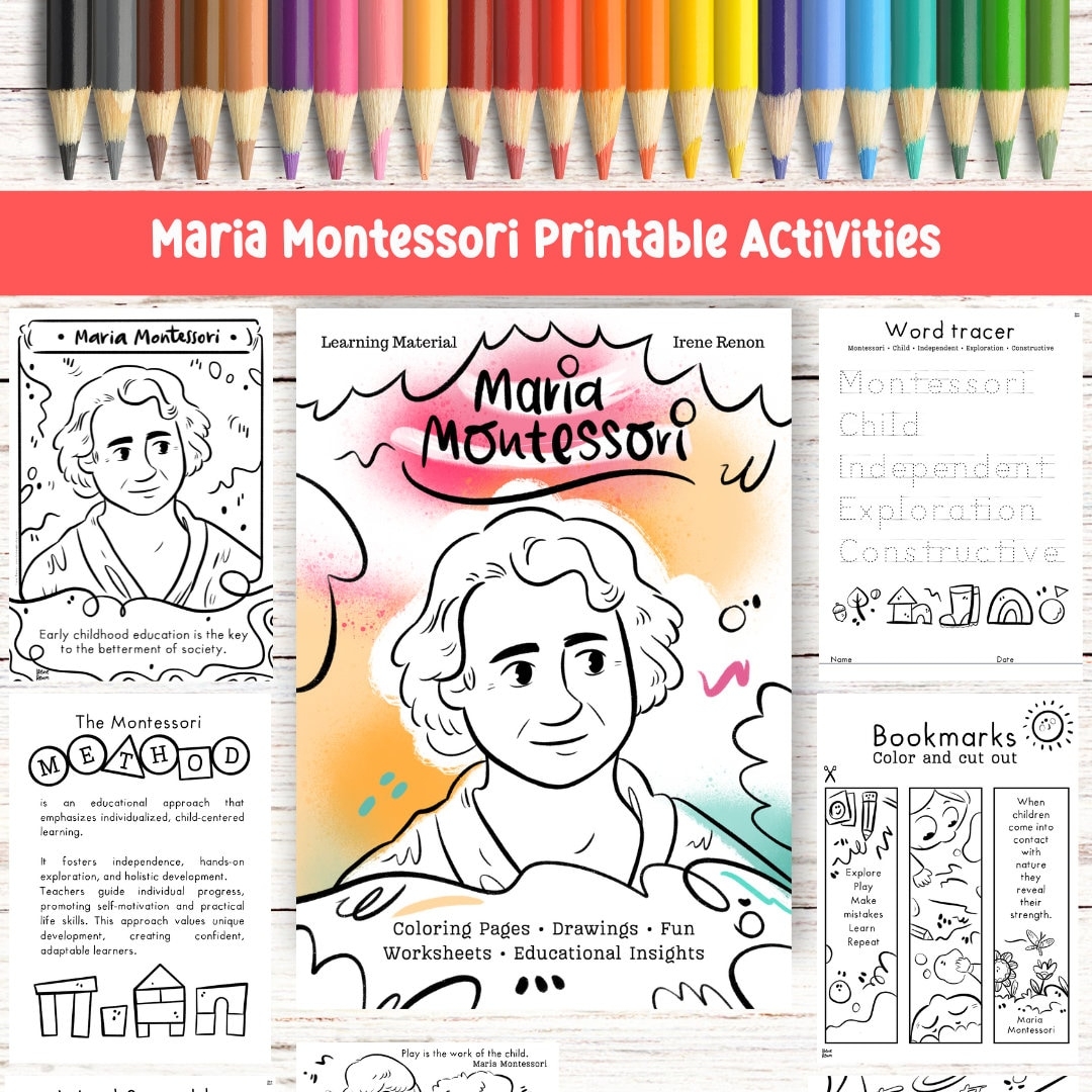 Maria Montessori Printable Coloring Pages Activities digital Download Etsy
